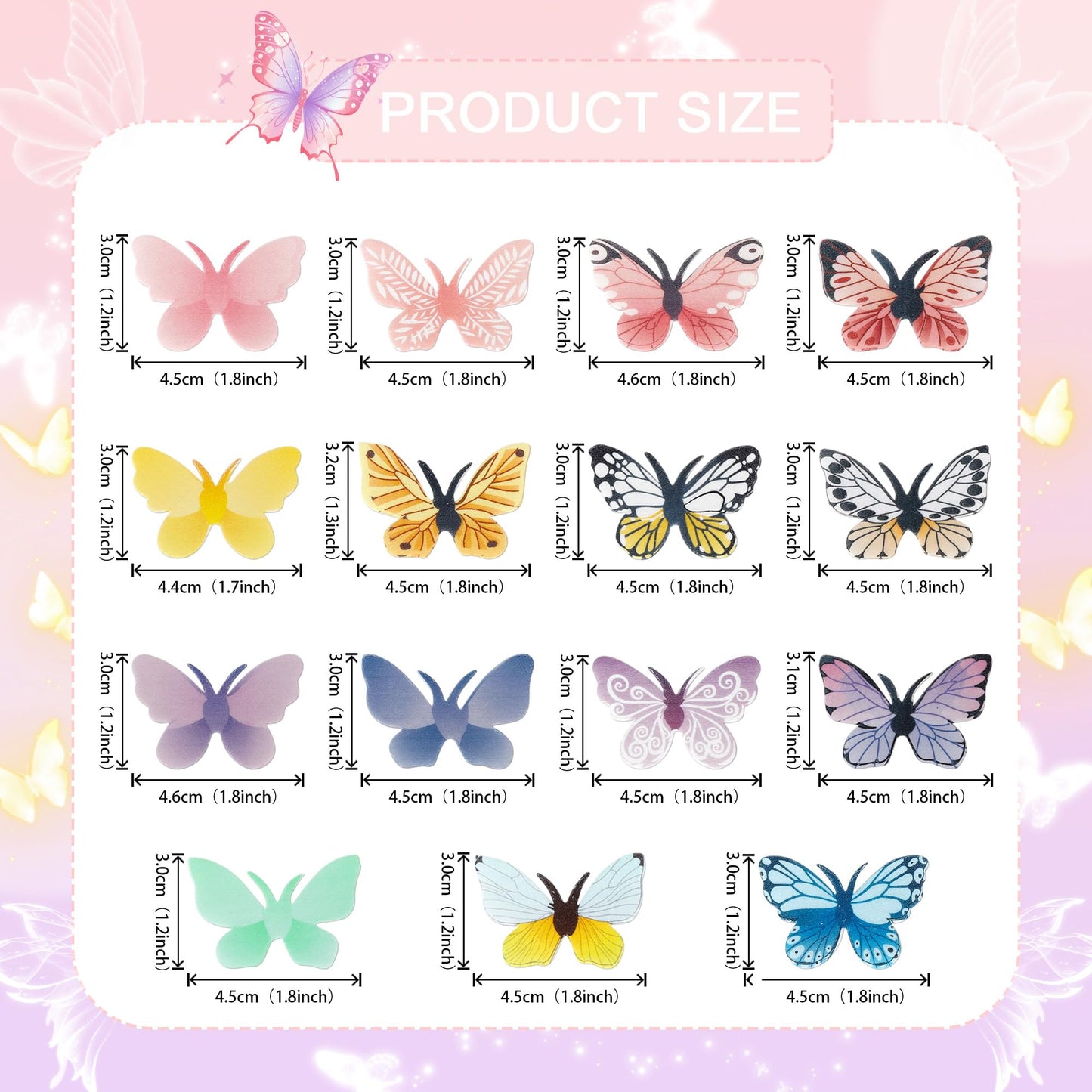 ZHUOWEISM 72 PCS Edible Butterfly Cupcake Toppers – Wafer Paper Butterflies for Cakes, Birthdays & Weddings