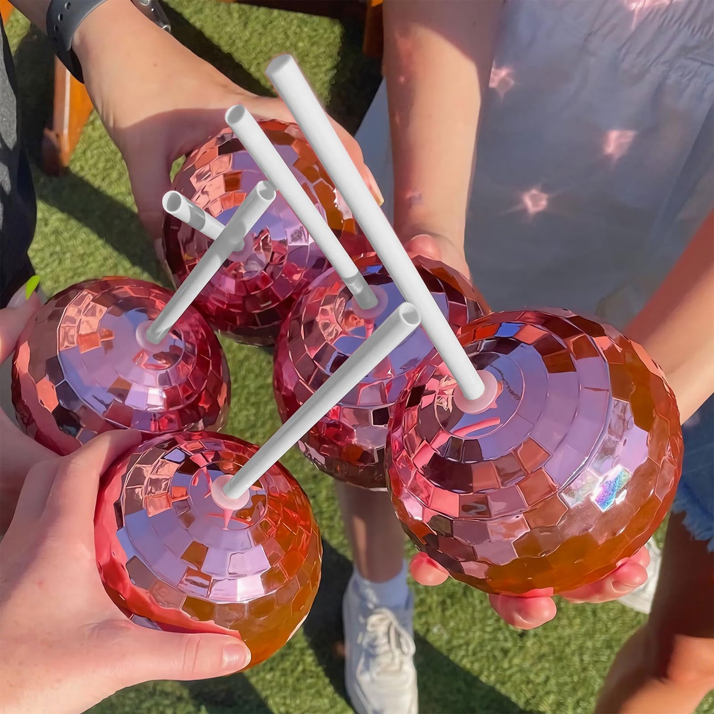 ZHURUININ Disco Ball Cups 20oz – Rose Gold with Lid & Reusable Straw (12-Count)