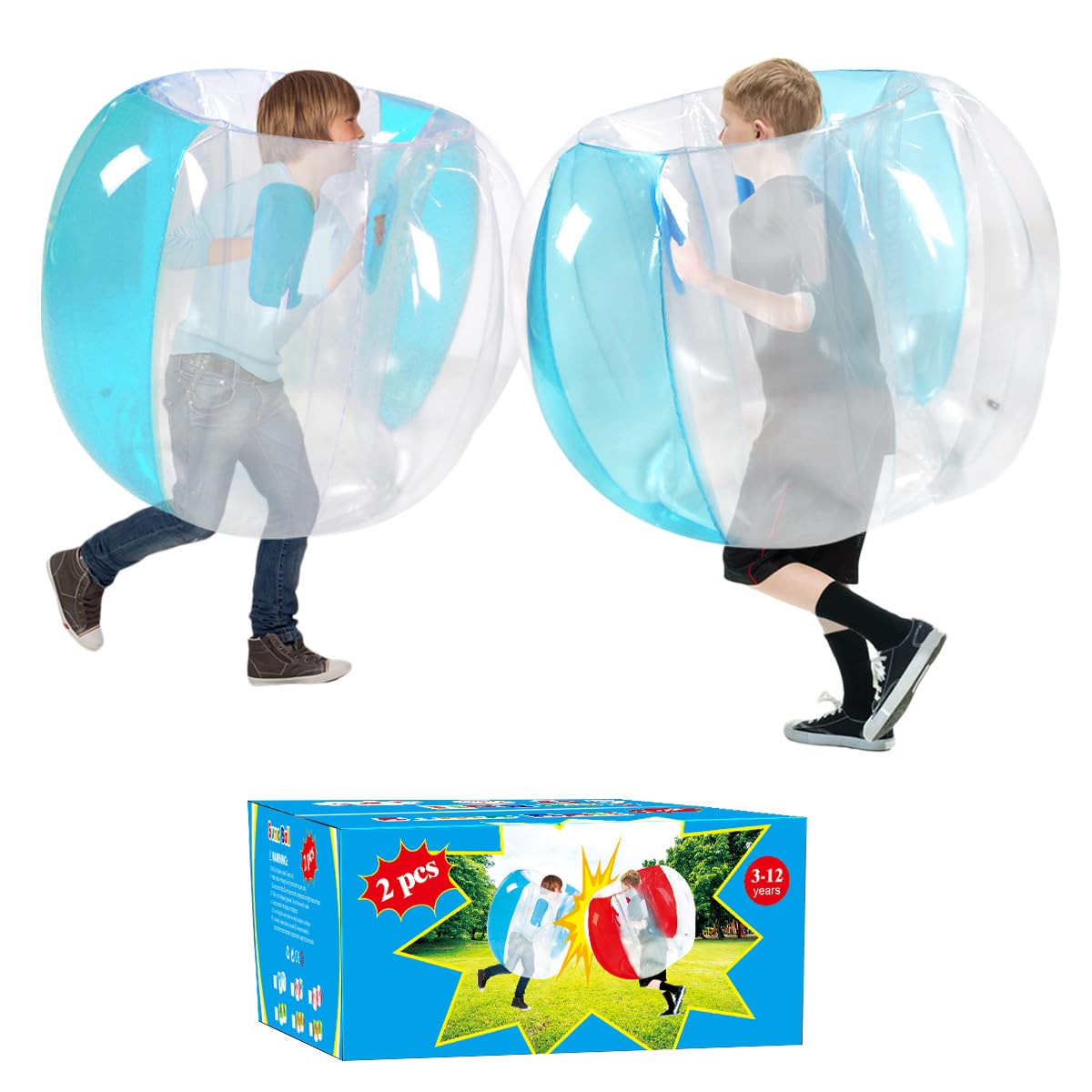ZHUYNXIR 2 PC Sumo Balls for Kids – Wearable 36in Bumper Bounce Ball, Outdoor Team Game (Blue)