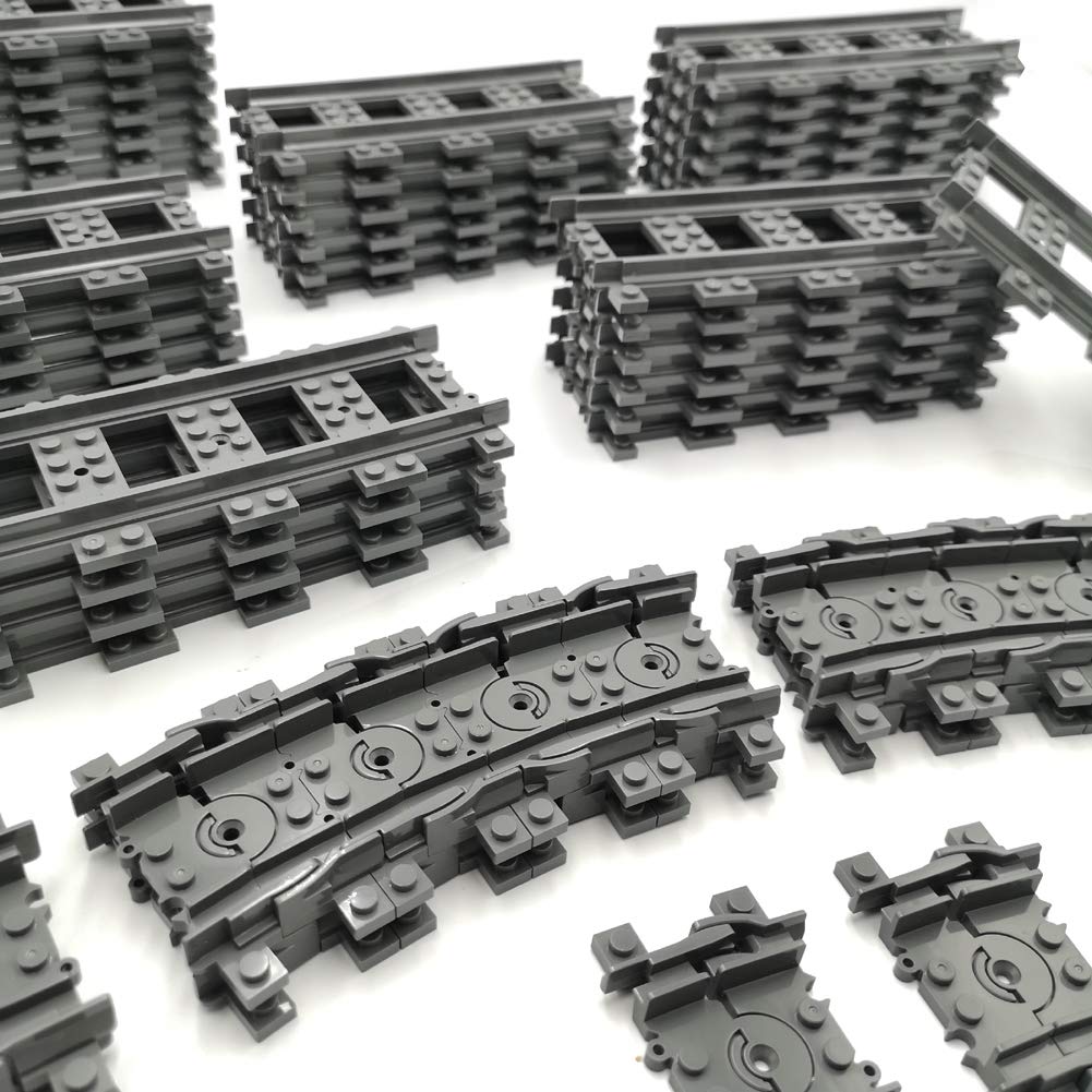 ZHX 56pcs City Train Tracks Set – Straight & Flexible Tracks, Compatible with Major Brands