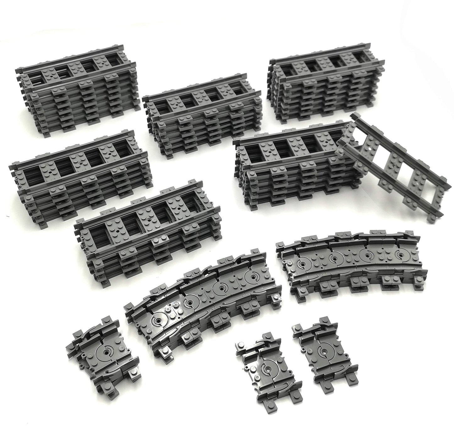 ZHX 56pcs City Train Tracks Set – Straight & Flexible Tracks, Compatible with Major Brands
