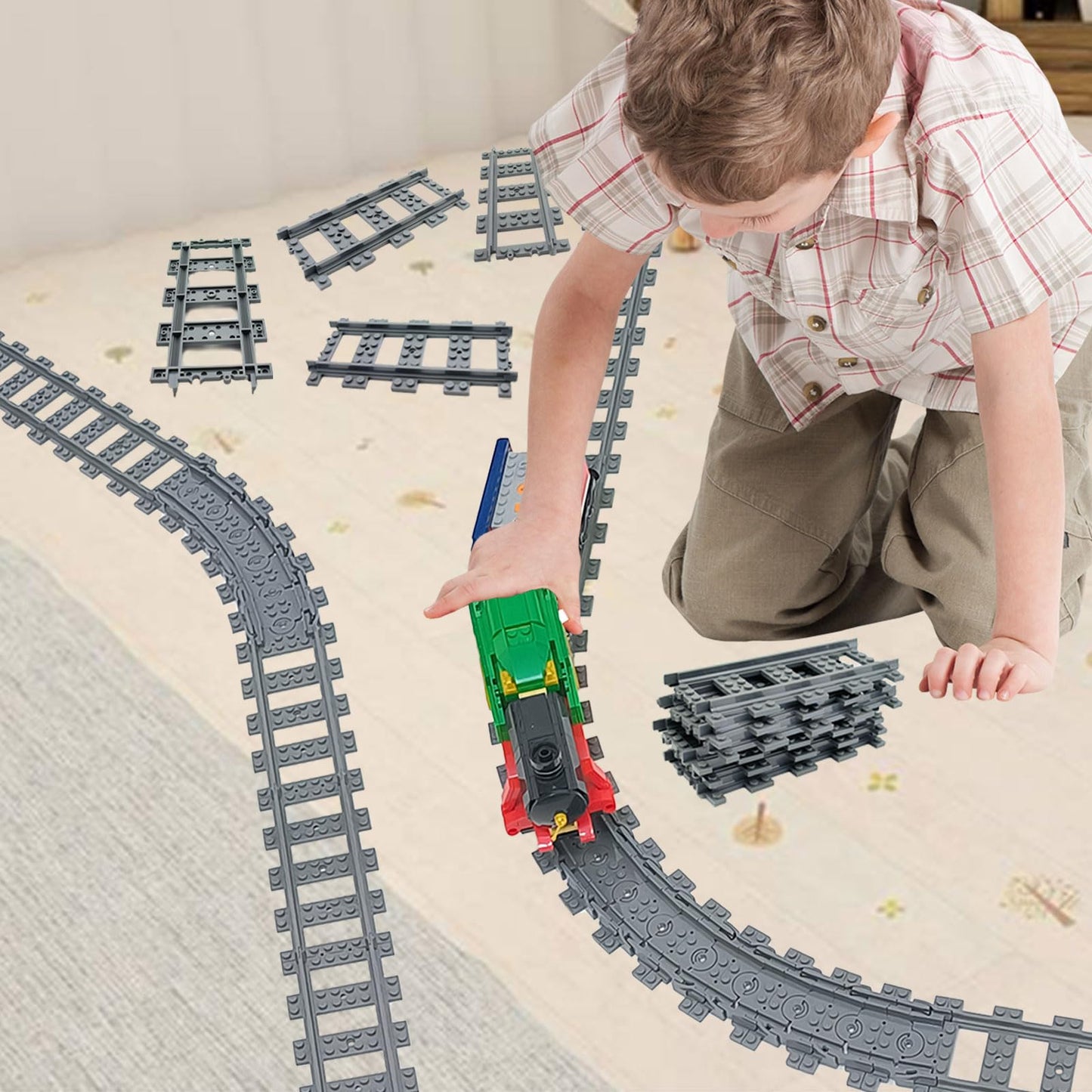 ZHX 56pcs City Train Tracks Set – Straight & Flexible Tracks, Compatible with Major Brands