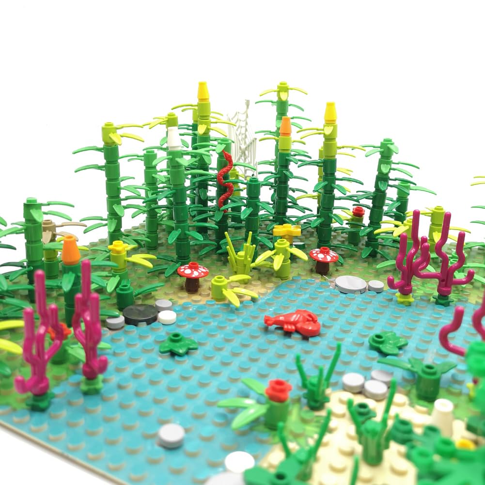 ZHX Rainforest Jungle Bridge Building Block Toys – 2 Baseplates (10x10 in) with Coconut Trees, Animals & Flowers
