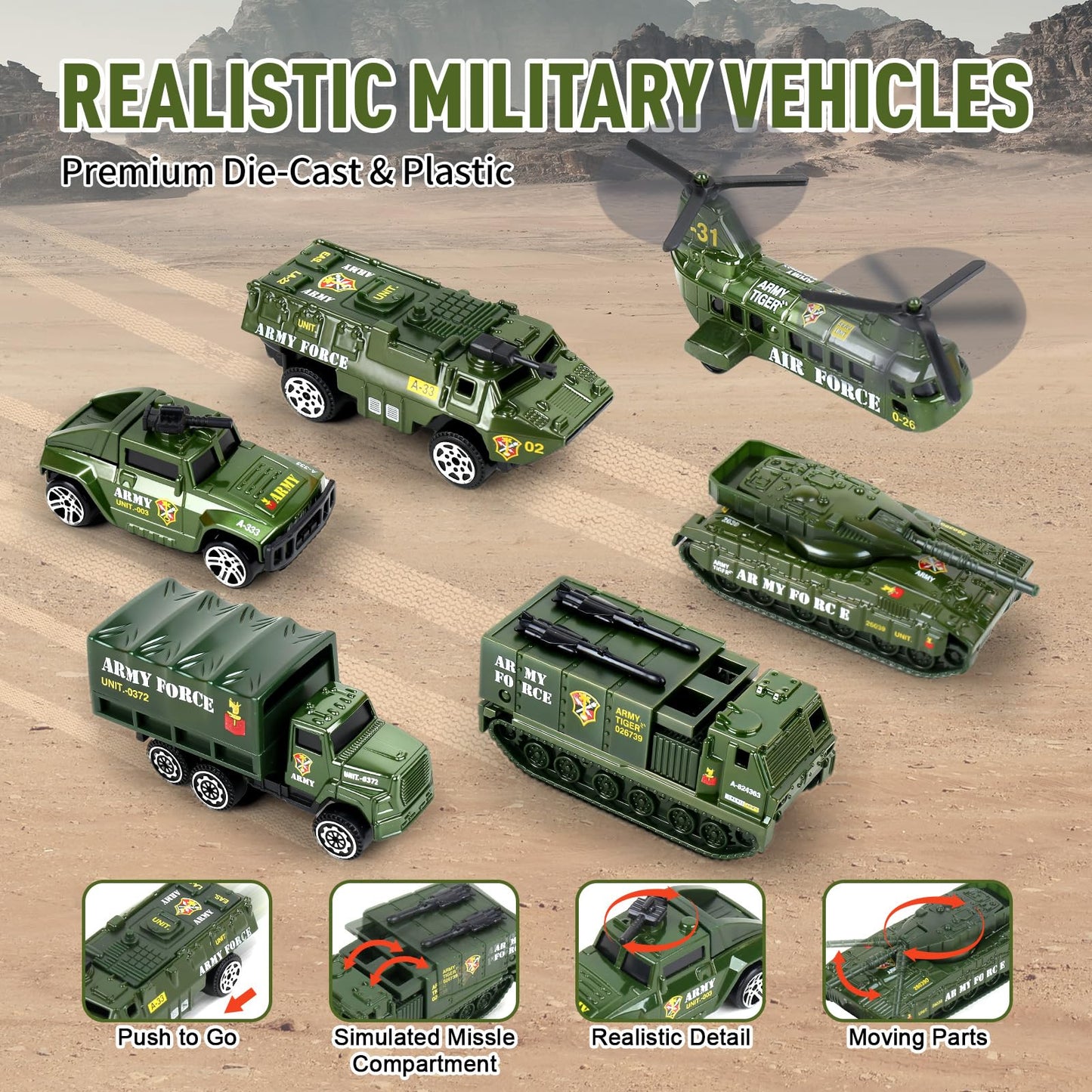 ZHYLLO Army Tank Toys for Boys 3-8 | Die-Cast Tank & Helicopter Playset