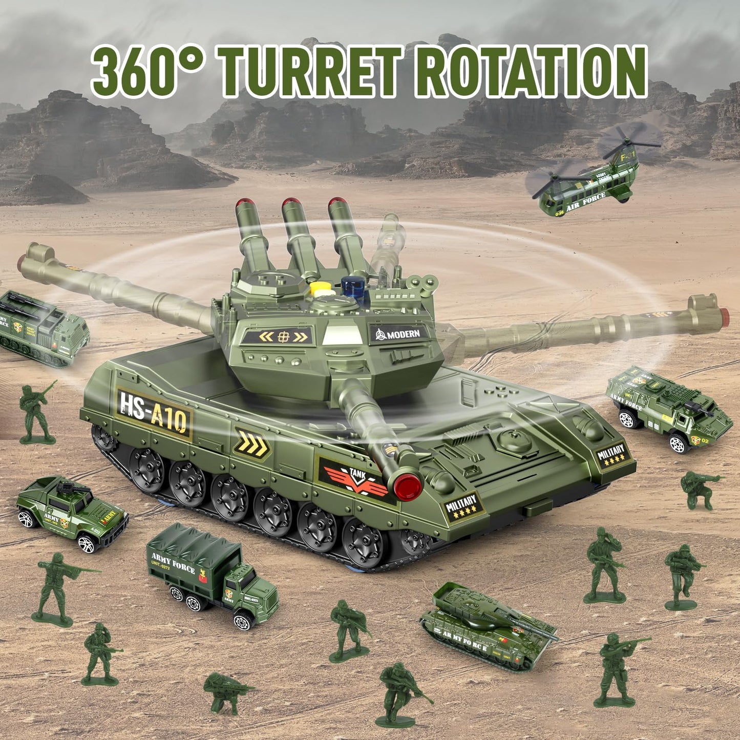 ZHYLLO Army Tank Toys for Boys 3-8 | Die-Cast Tank & Helicopter Playset