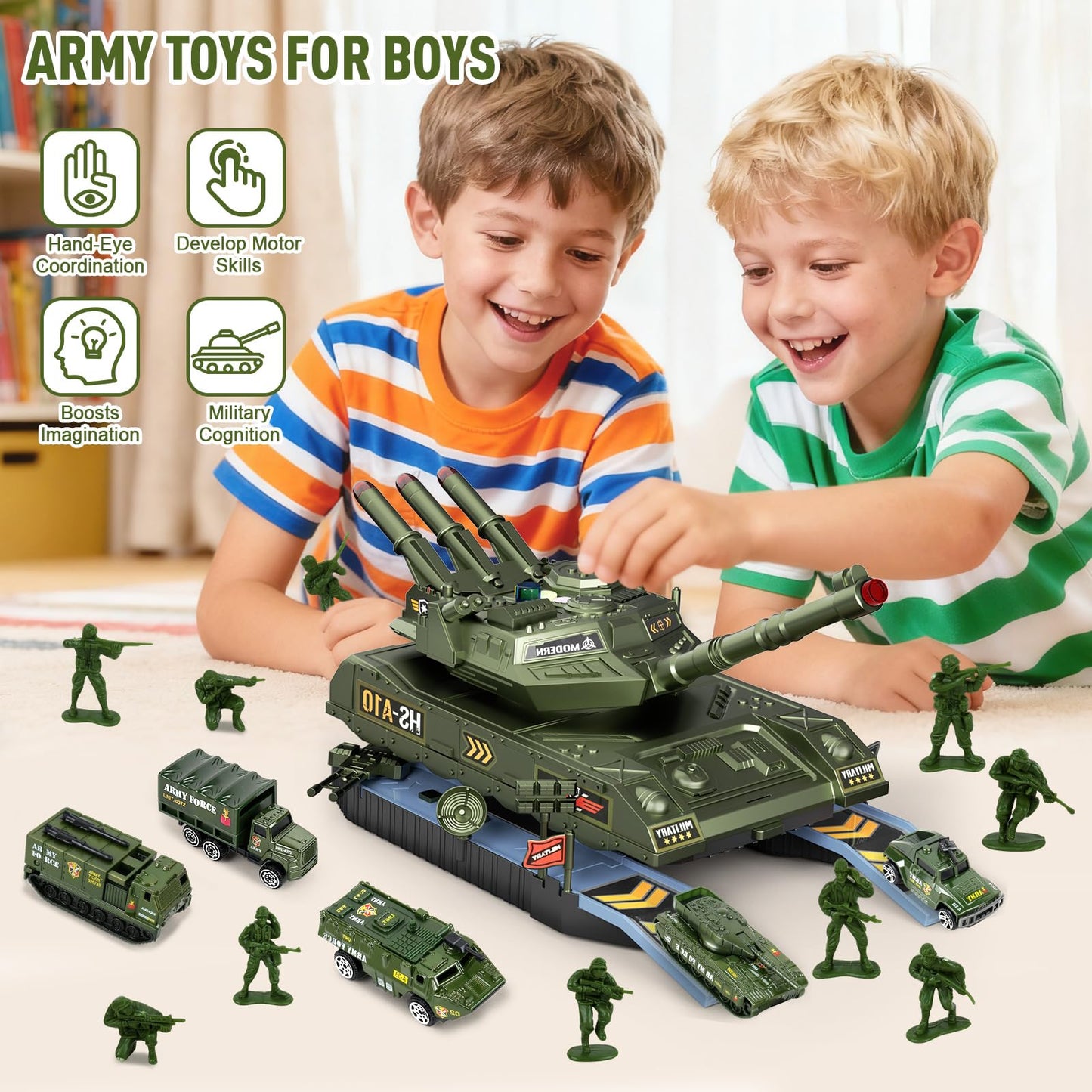 ZHYLLO Army Tank Toys for Boys 3-8 | Die-Cast Tank & Helicopter Playset
