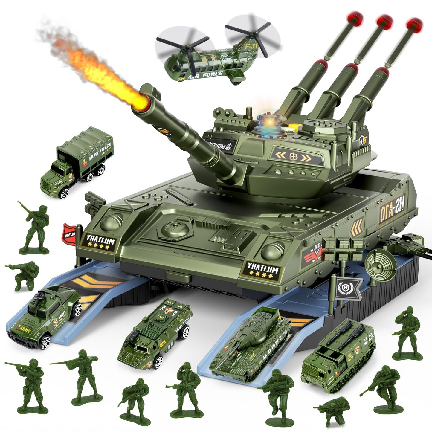 ZHYLLO Army Tank Toys for Boys 3-8 | Die-Cast Tank & Helicopter Playset