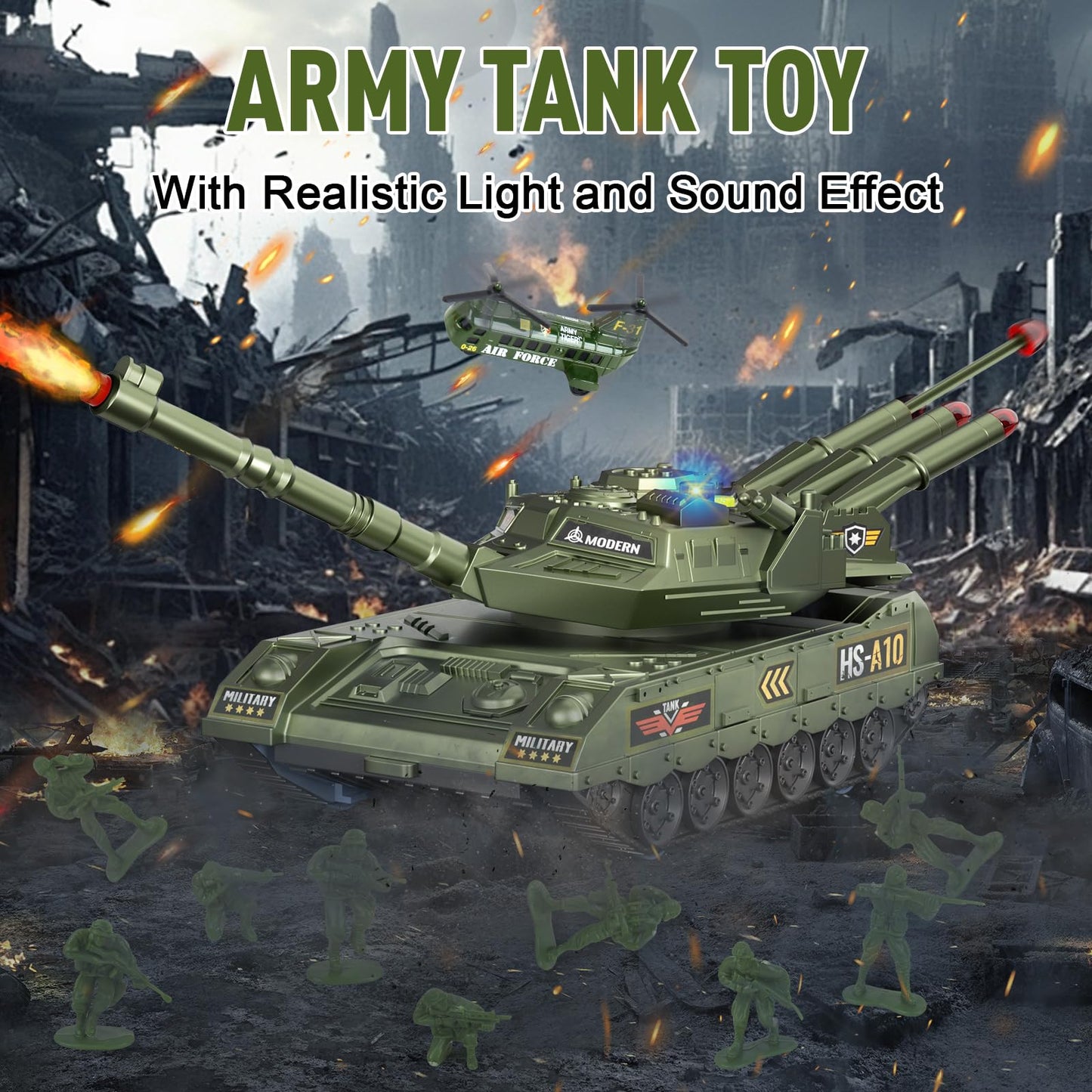 ZHYLLO Army Tank Toys for Boys 3-8 | Die-Cast Tank & Helicopter Playset