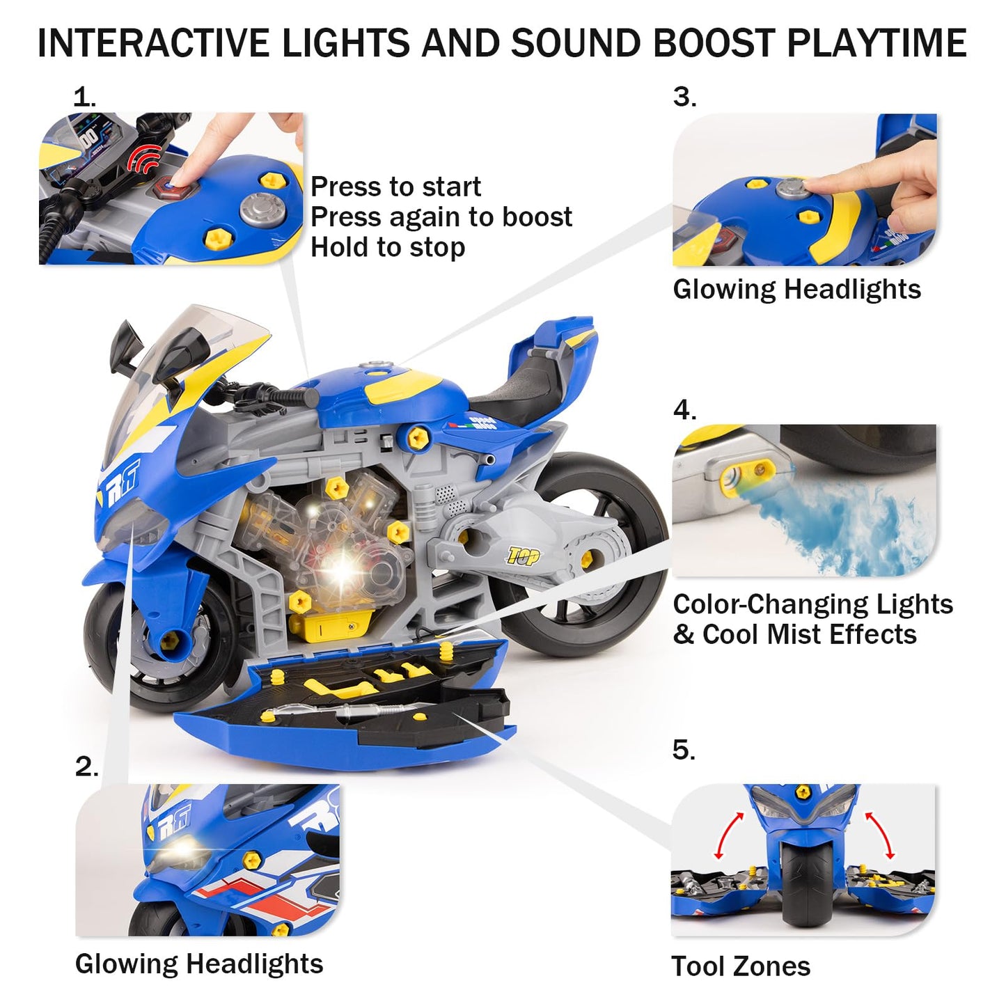 ZHYLLO Take Apart Motorcycle Toy for Kids 3-6 | DIY Repair Kit with LED Lights & Real Engine Sounds