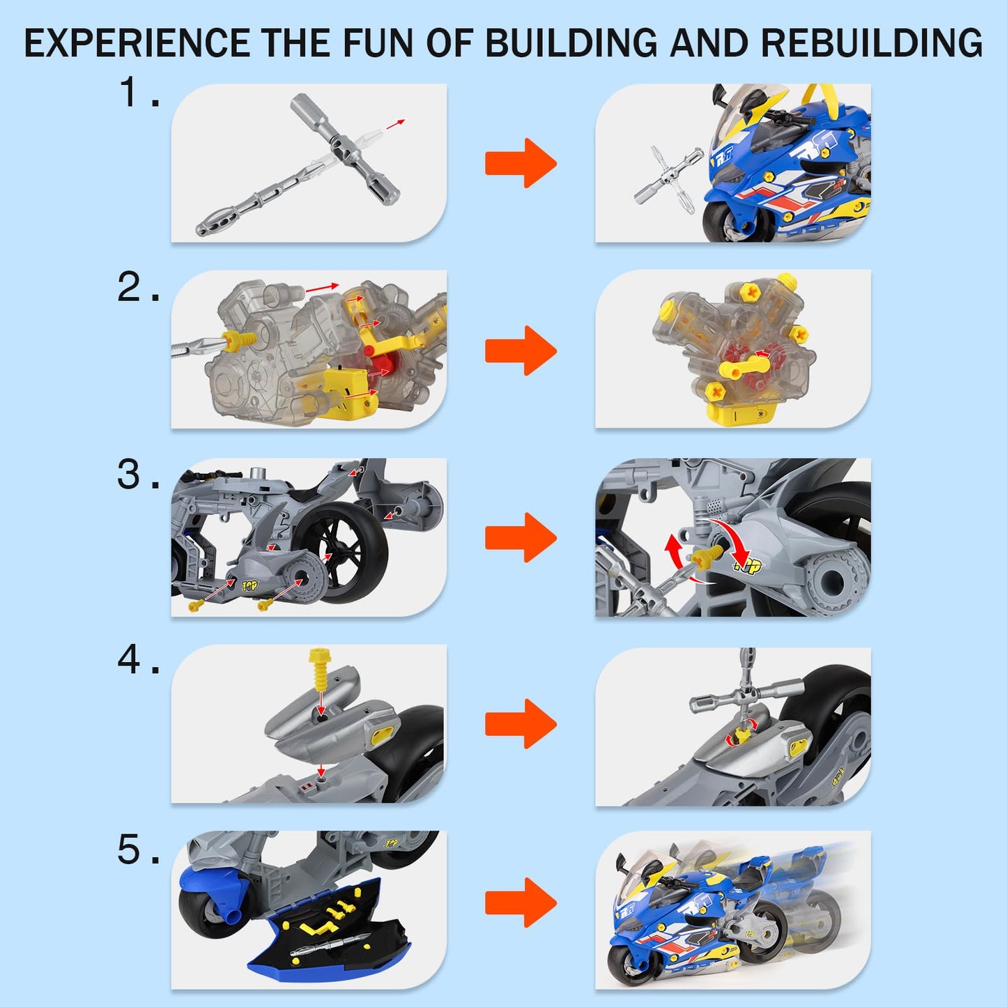 ZHYLLO Take Apart Motorcycle Toy for Kids 3-6 | DIY Repair Kit with LED Lights & Real Engine Sounds