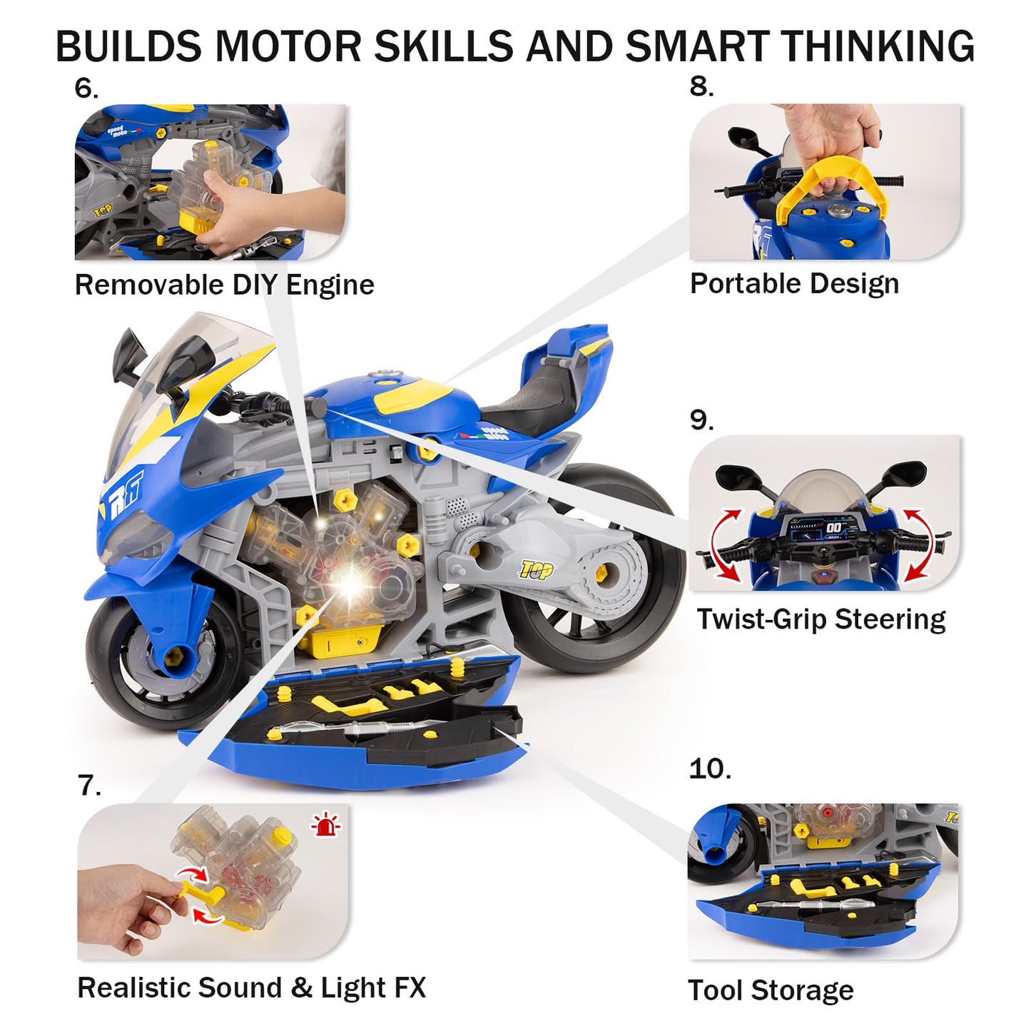 ZHYLLO Take Apart Motorcycle Toy for Kids 3-6 | DIY Repair Kit with LED Lights & Real Engine Sounds