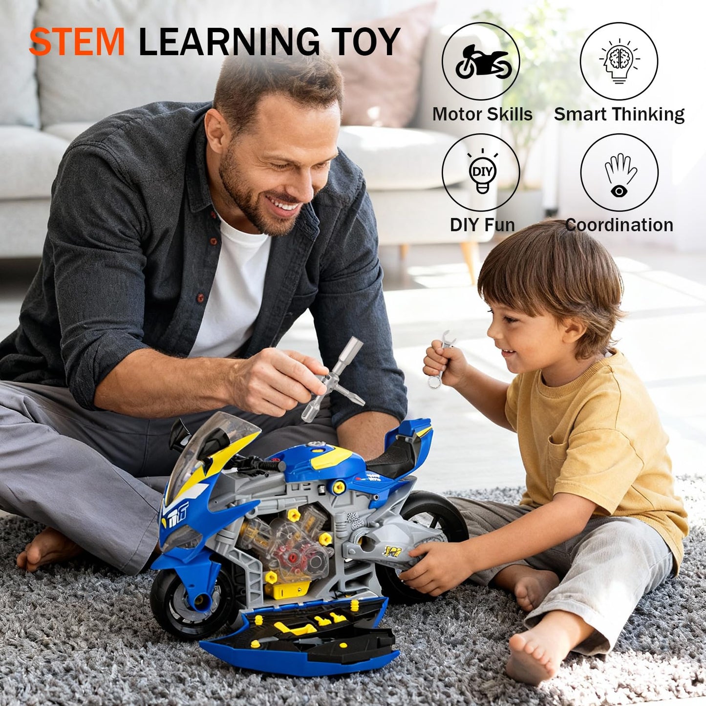 ZHYLLO Take Apart Motorcycle Toy for Kids 3-6 | DIY Repair Kit with LED Lights & Real Engine Sounds