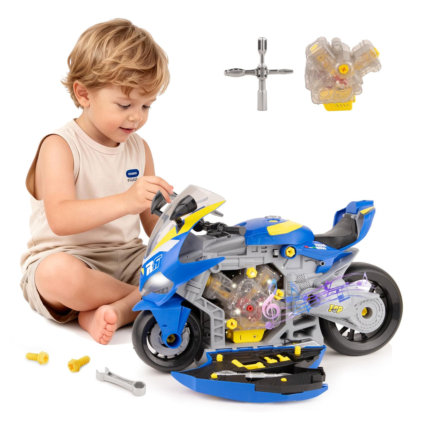 ZHYLLO Take Apart Motorcycle Toy for Kids 3-6 | DIY Repair Kit with LED Lights & Real Engine Sounds