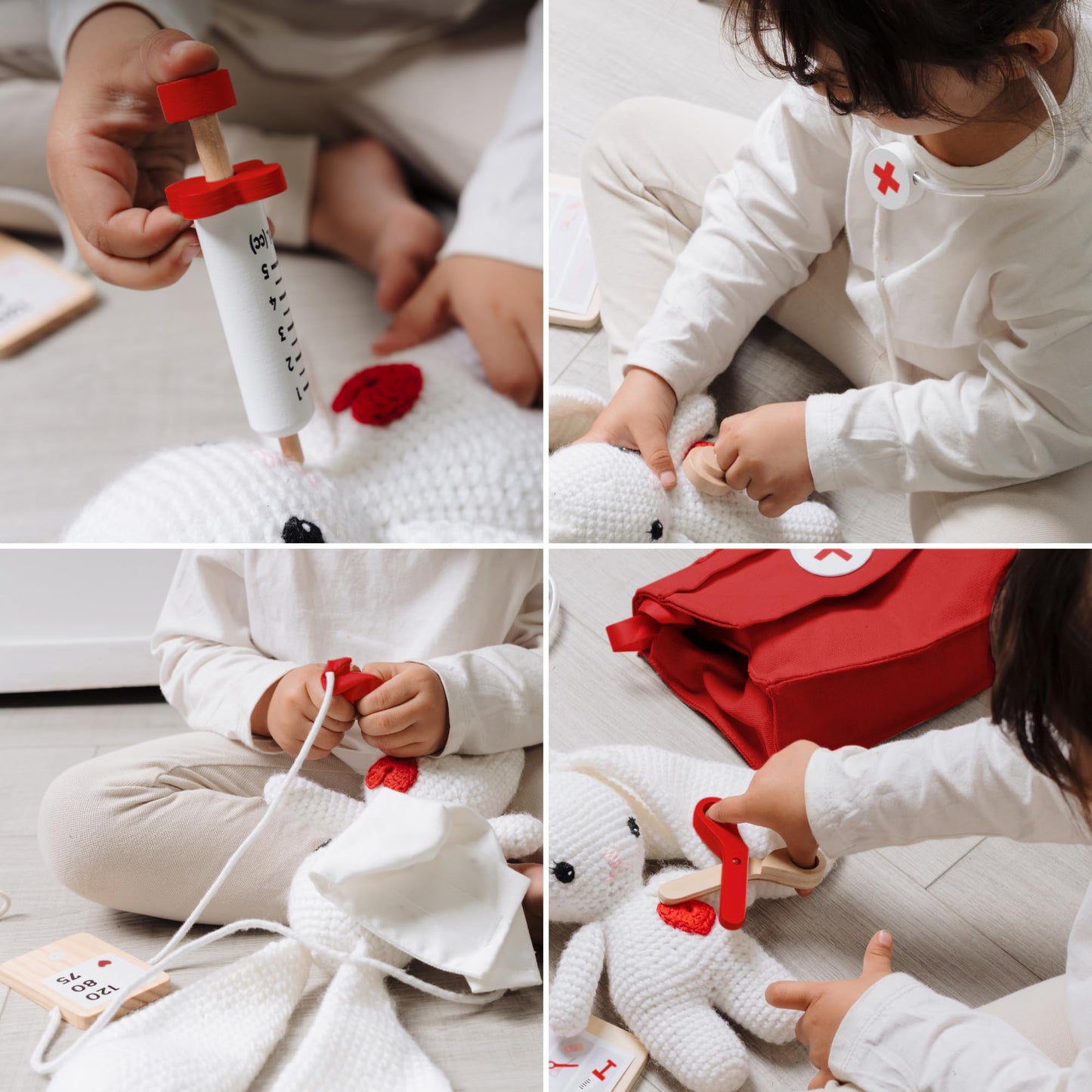 ZICOTO Wooden Doctor Play Set for Toddlers – 20-Piece Non-Toxic Kit (Red)