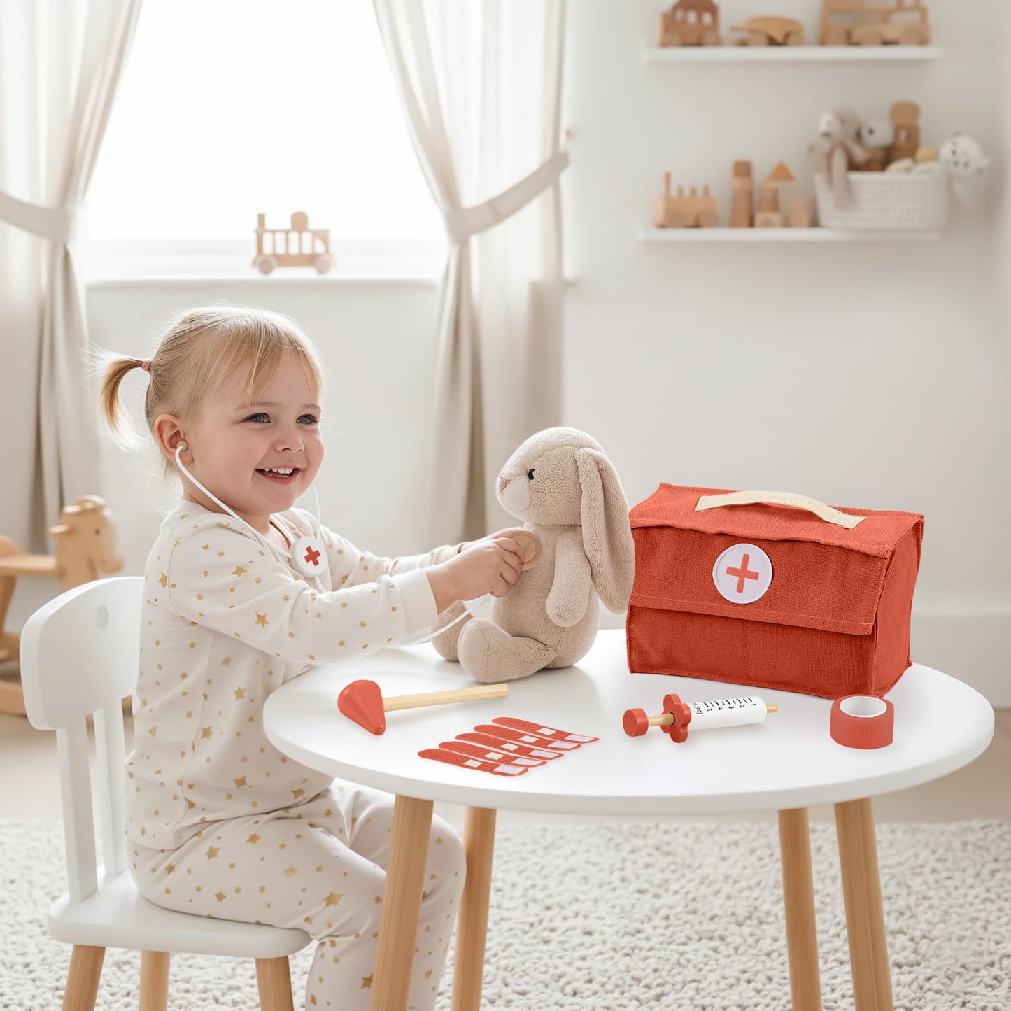 ZICOTO Wooden Doctor Play Set for Toddlers – 20-Piece Non-Toxic Kit (Red)