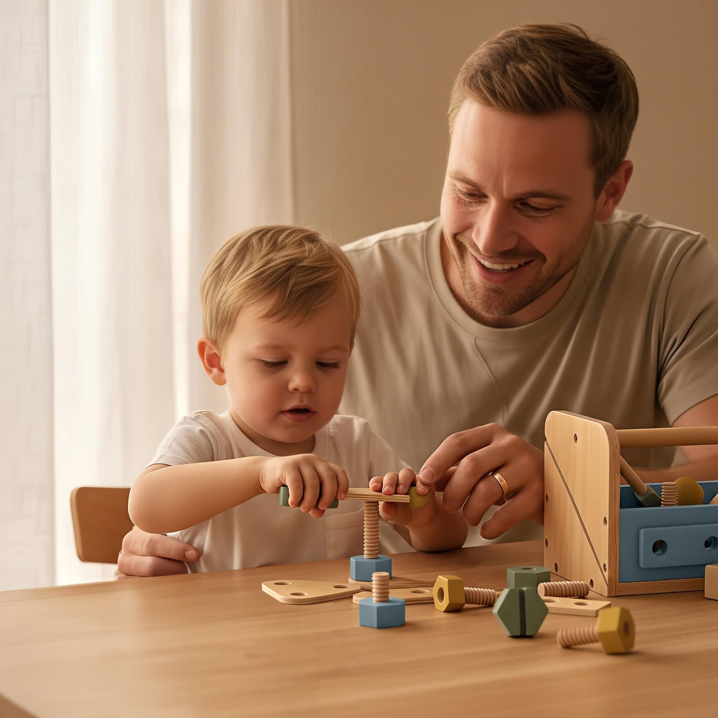 ZICOTO Durable Wooden Toddler Tool Set — Montessori Workbench Kit with 31 Safe Tools (Ages 3+)