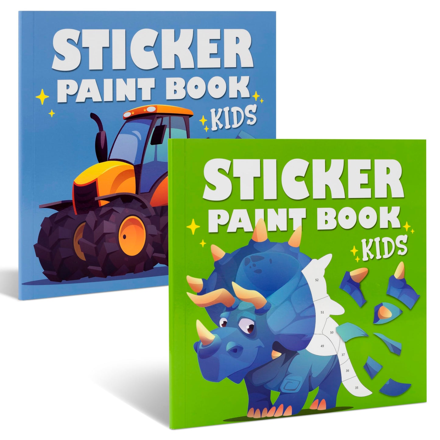 ZICOTO Paint by Stickers Book Set for Kids – 2 Creative Sticker Books (Dinosaurs & Vehicles)