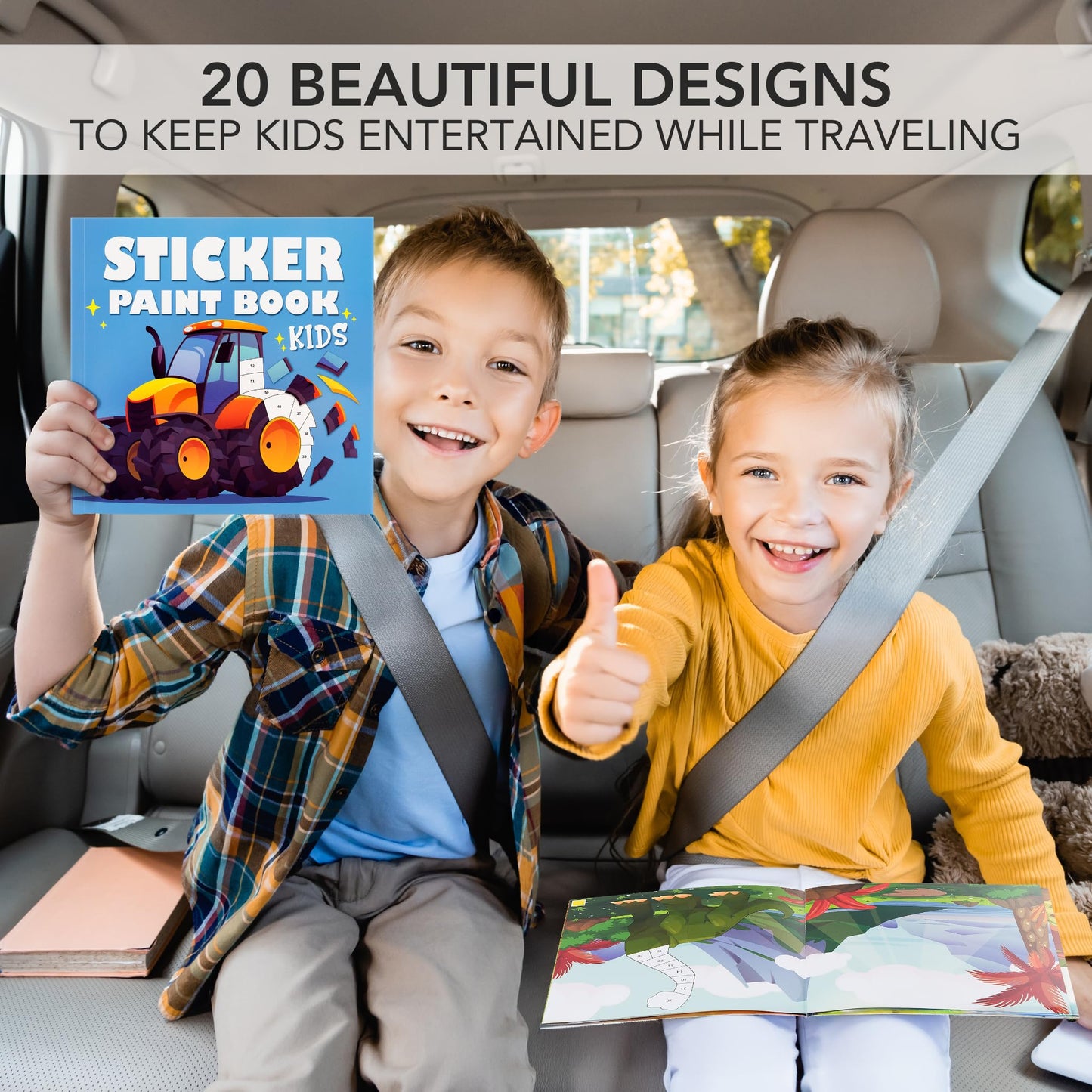 ZICOTO Paint by Stickers Book Set for Kids – 2 Creative Sticker Books (Dinosaurs & Vehicles)