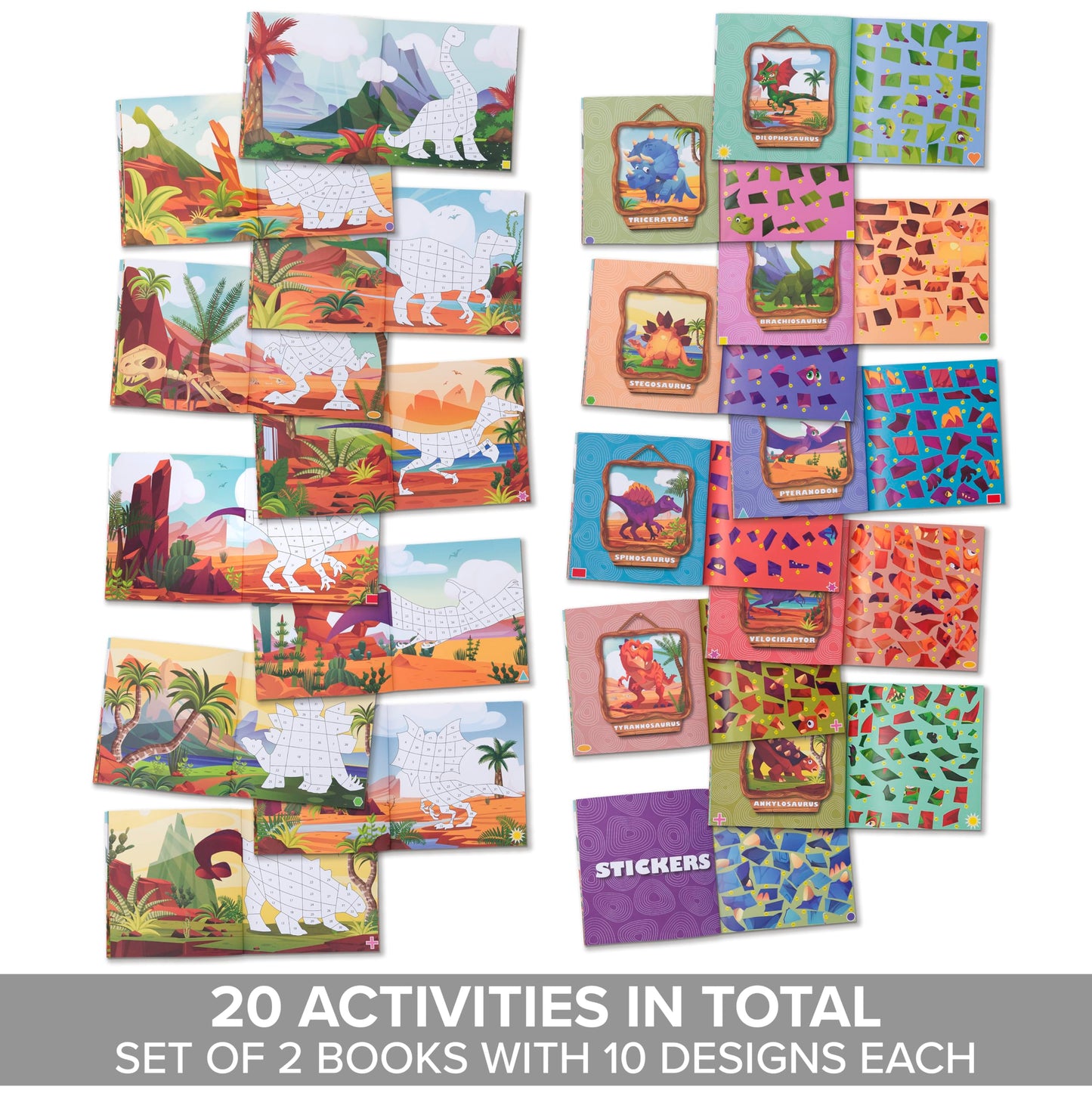 ZICOTO Paint by Stickers Book Set for Kids – 2 Creative Sticker Books (Dinosaurs & Vehicles)