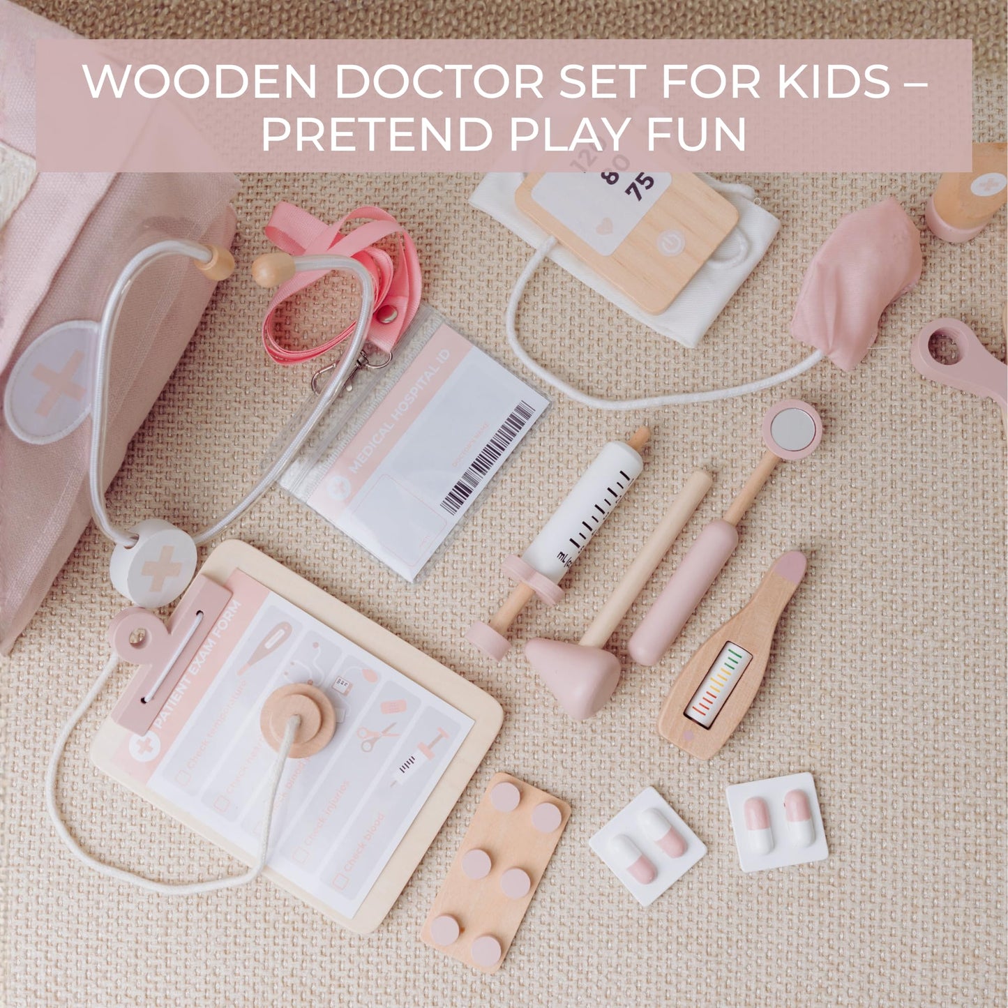 ZICOTO Wooden Doctor Play Set for Toddlers – 20-Piece Realistic Medical Kit