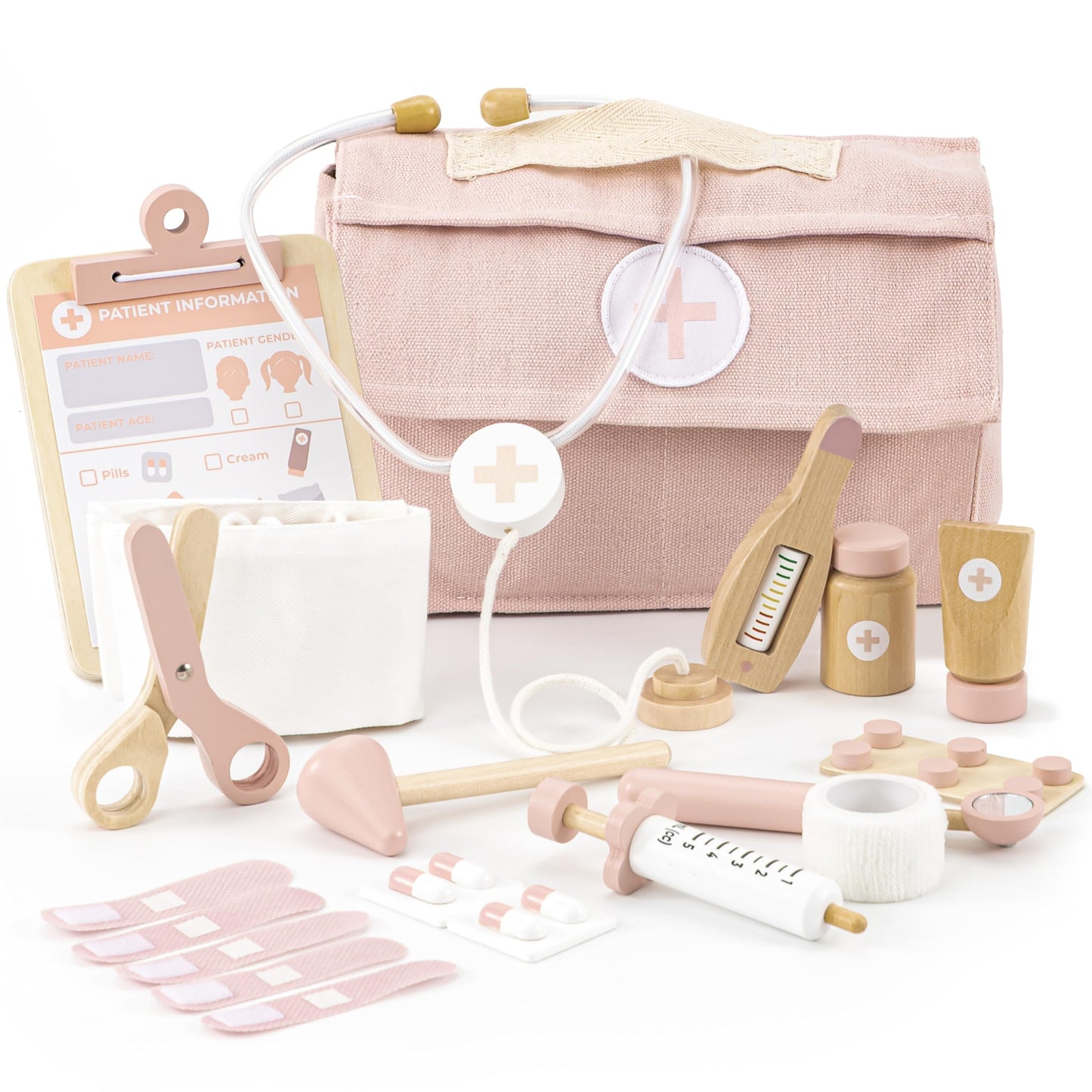 ZICOTO Wooden Doctor Play Set for Toddlers – 20-Piece Realistic Medical Kit