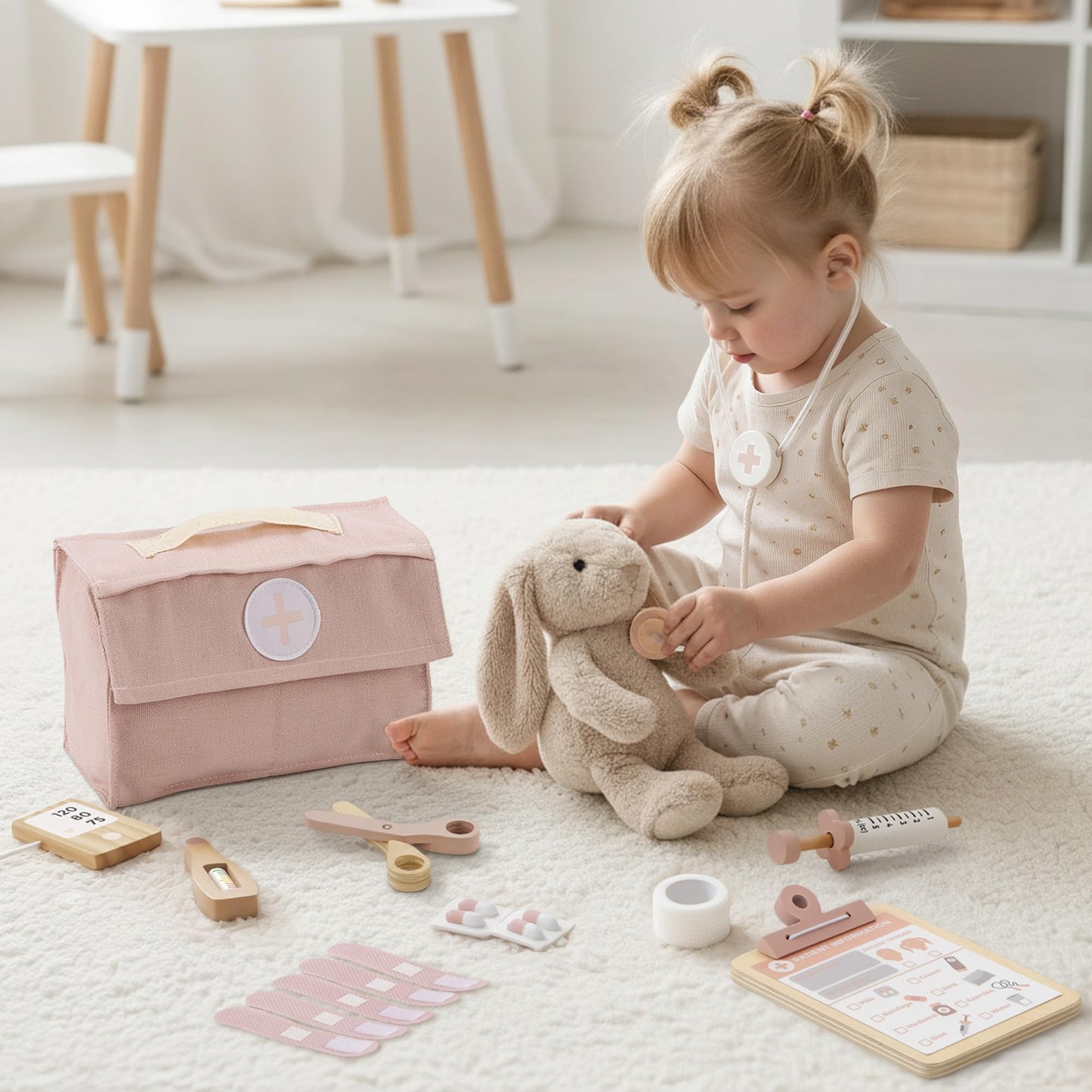 ZICOTO Wooden Doctor Play Set for Toddlers – 20-Piece Realistic Medical Kit