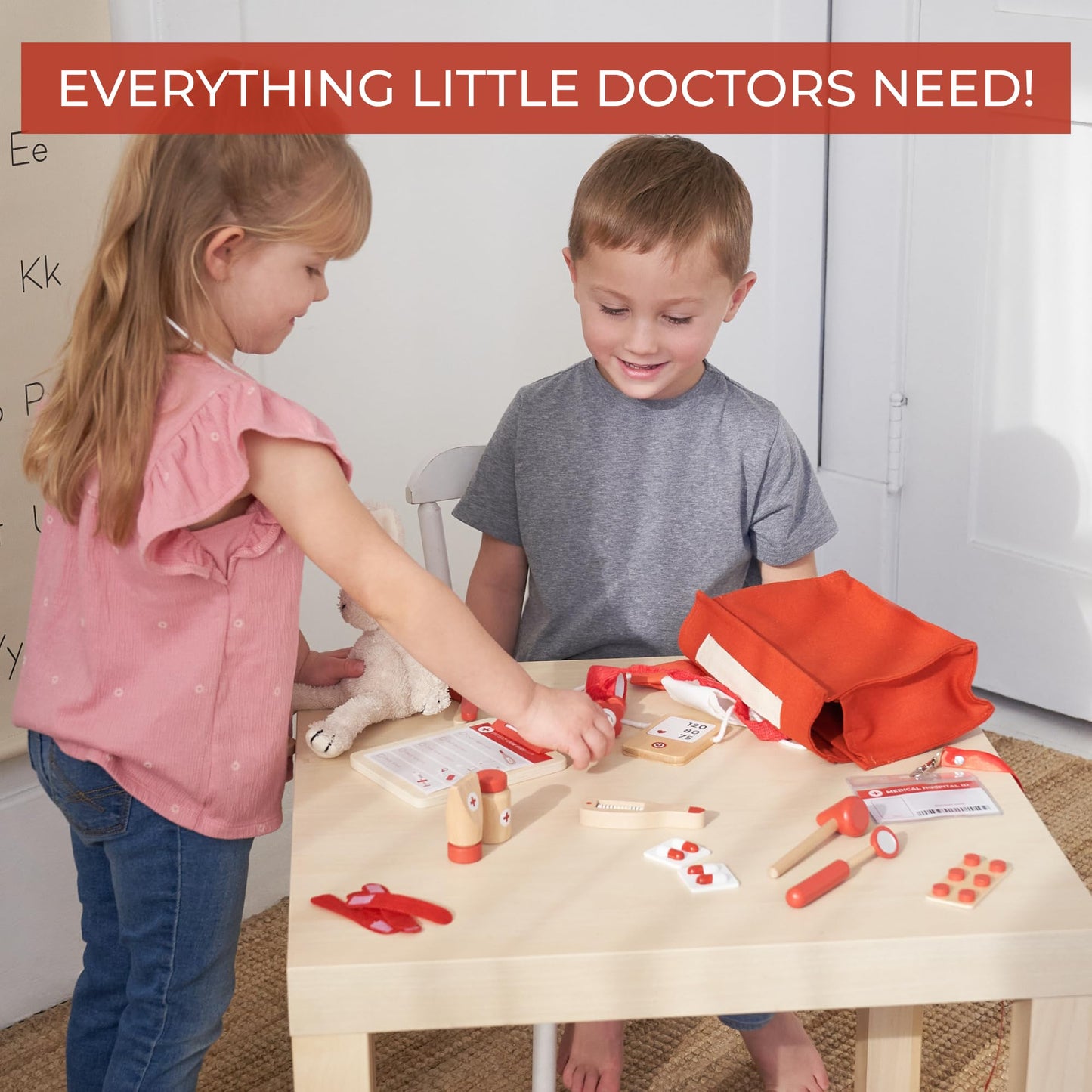 ZICOTO Wooden Doctor Play Set for Toddlers – 20-Piece Non-Toxic Kit (Red)