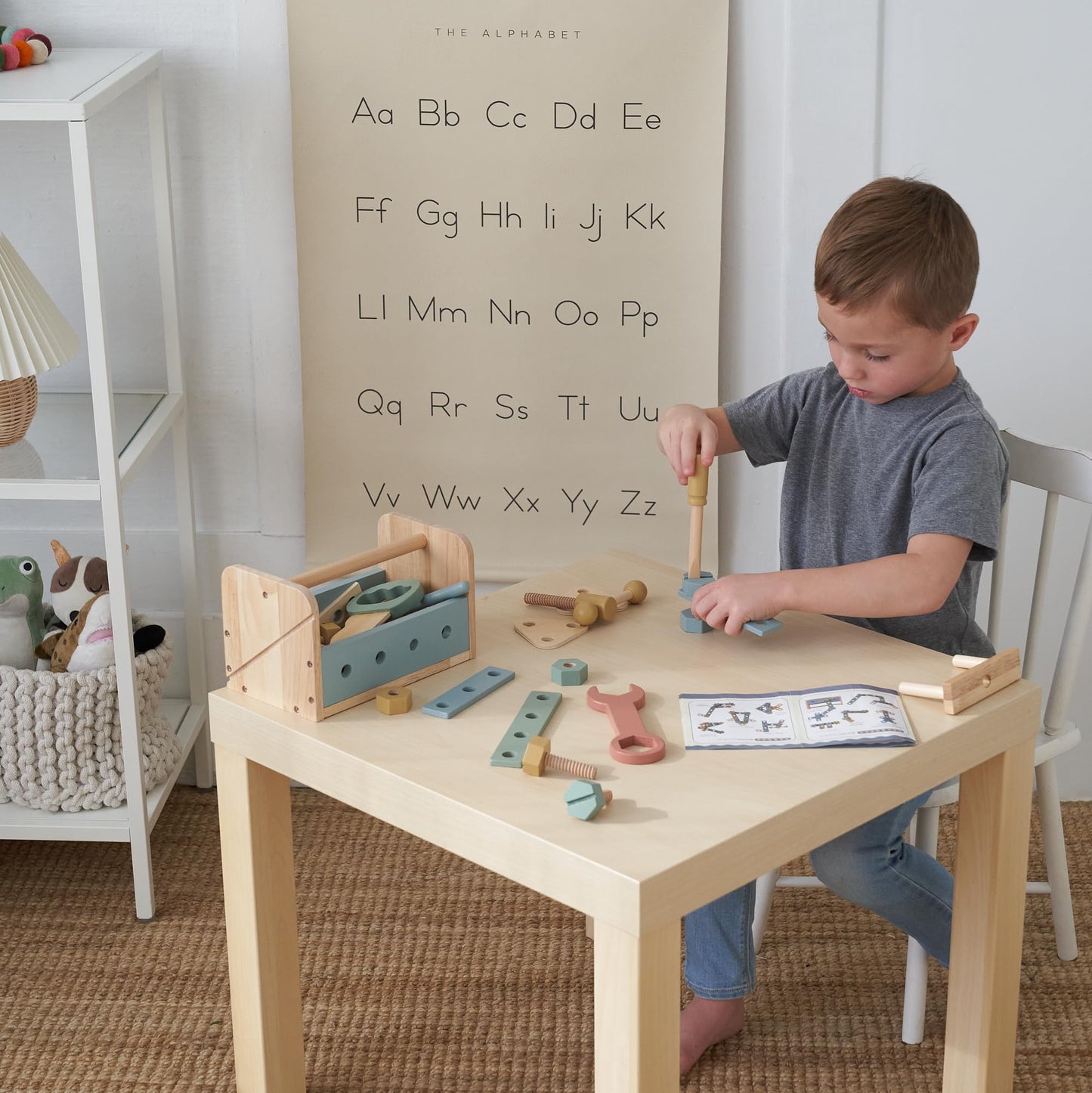 ZICOTO Durable Wooden Toddler Tool Set — Montessori Workbench Kit with 31 Safe Tools (Ages 3+)
