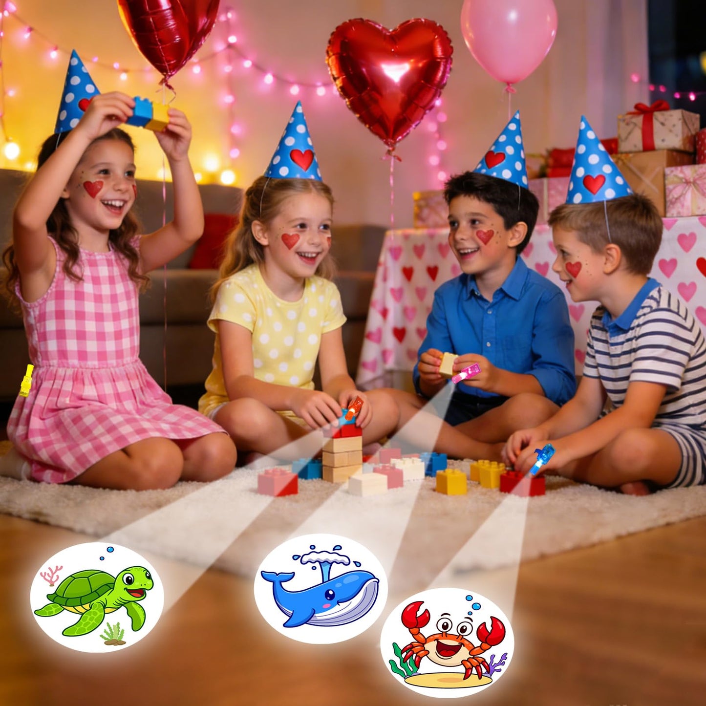 ZICZLI 28-Pack Sea Animals Valentines Cards with LED Finger Lights – Glow-in-the-Dark Classroom Gifts