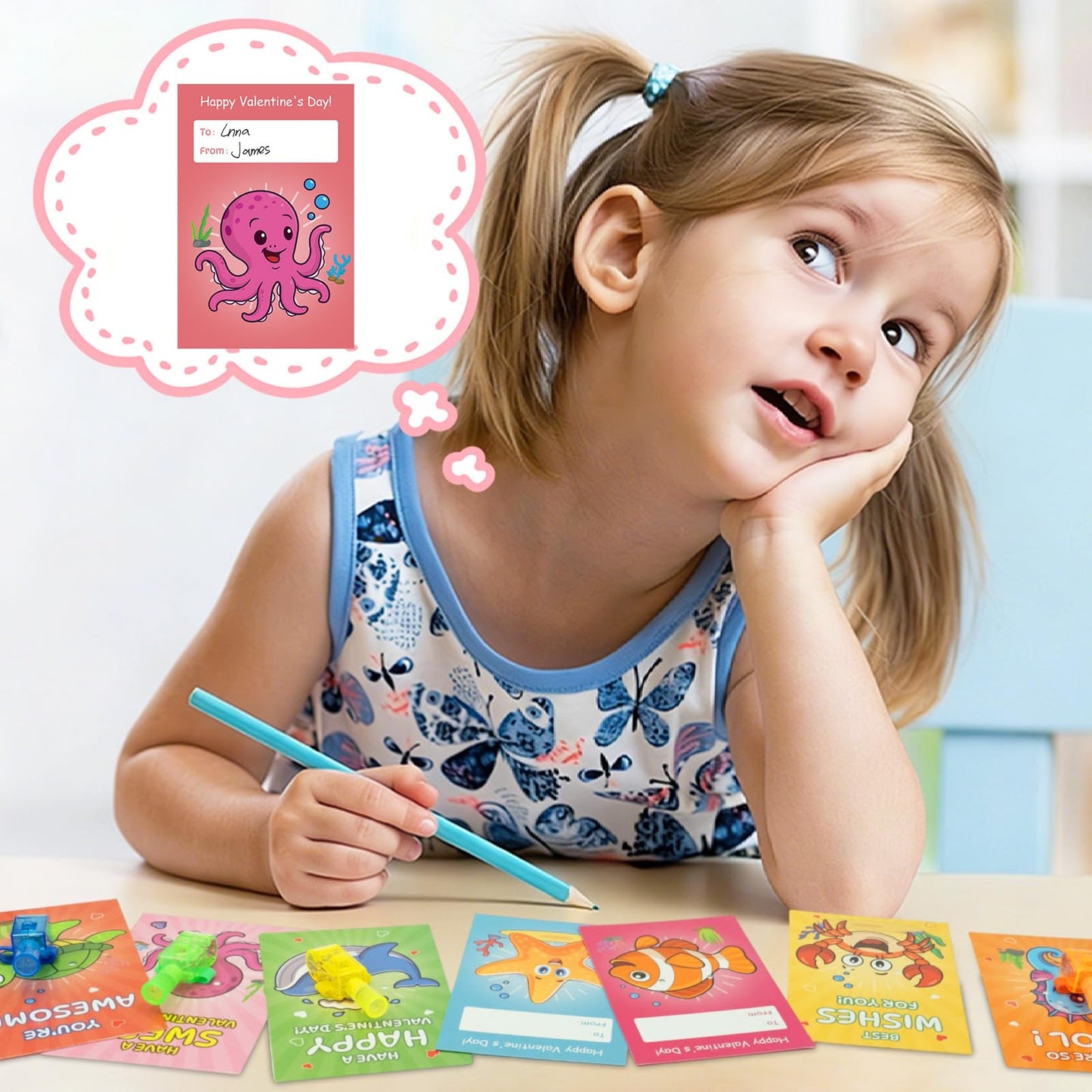 ZICZLI 28-Pack Sea Animals Valentines Cards with LED Finger Lights – Glow-in-the-Dark Classroom Gifts