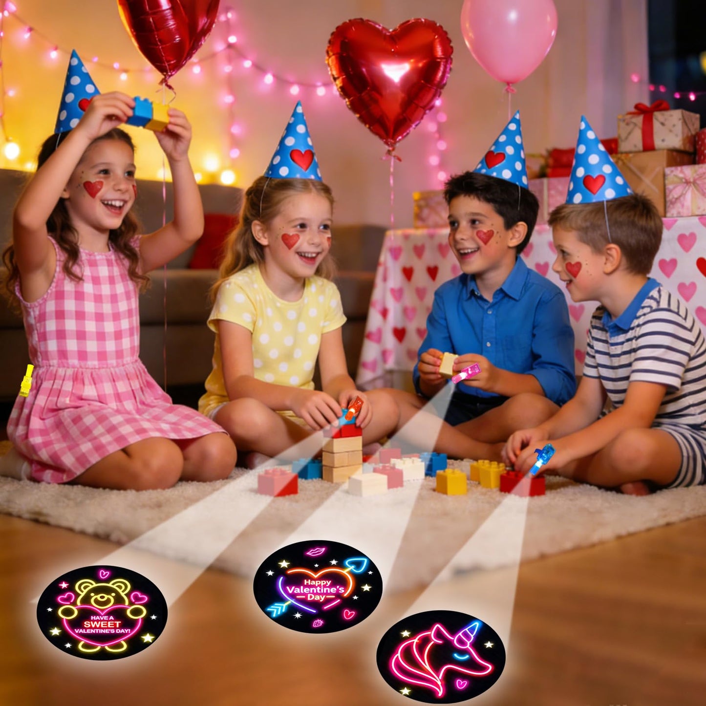 ZICZLI Neon Valentine 28-Pack: LED Finger Lights & Cards for Kids