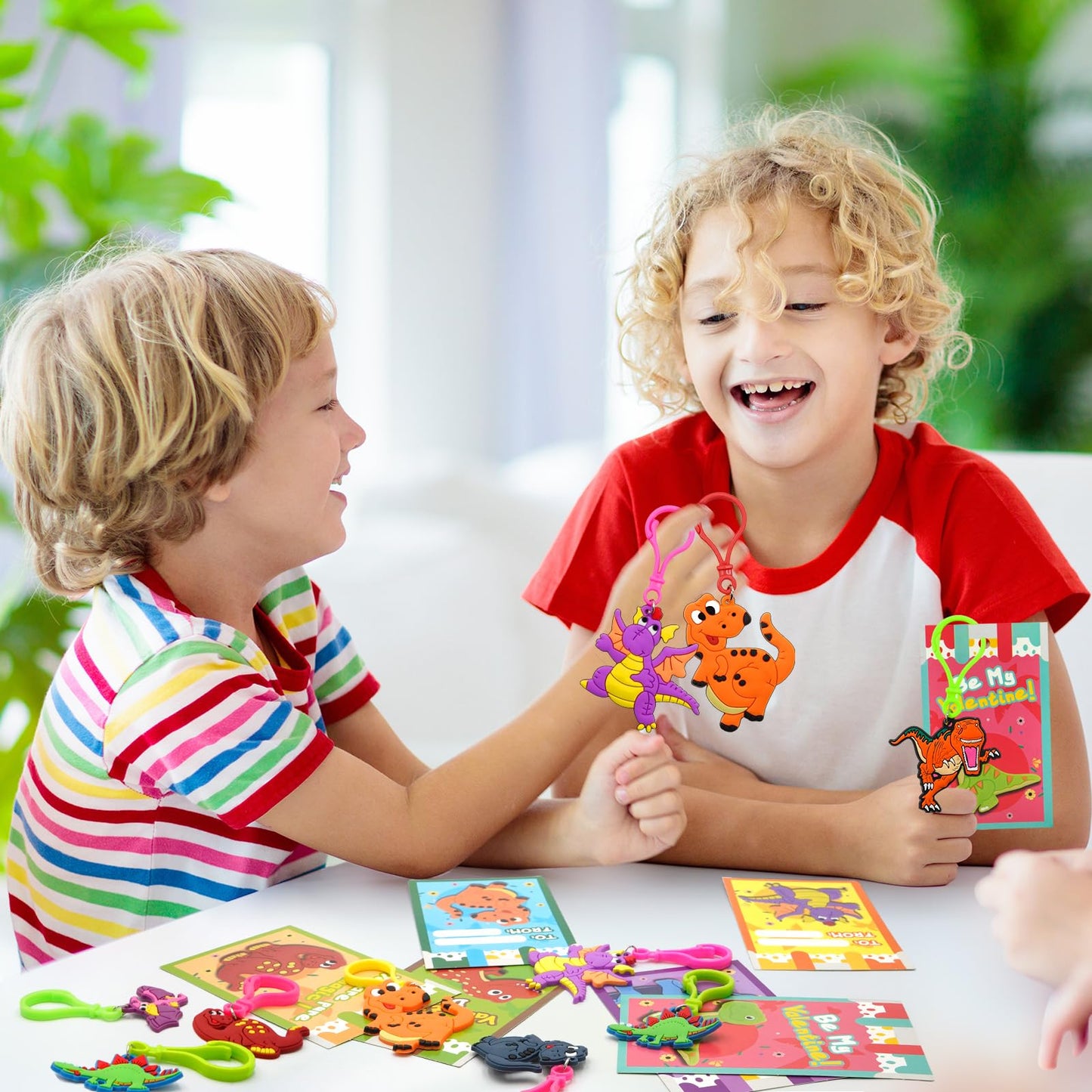 ZICZLI 28-Pack Valentines Day Gifts for Kids — Dinosaur Keychains with Cards