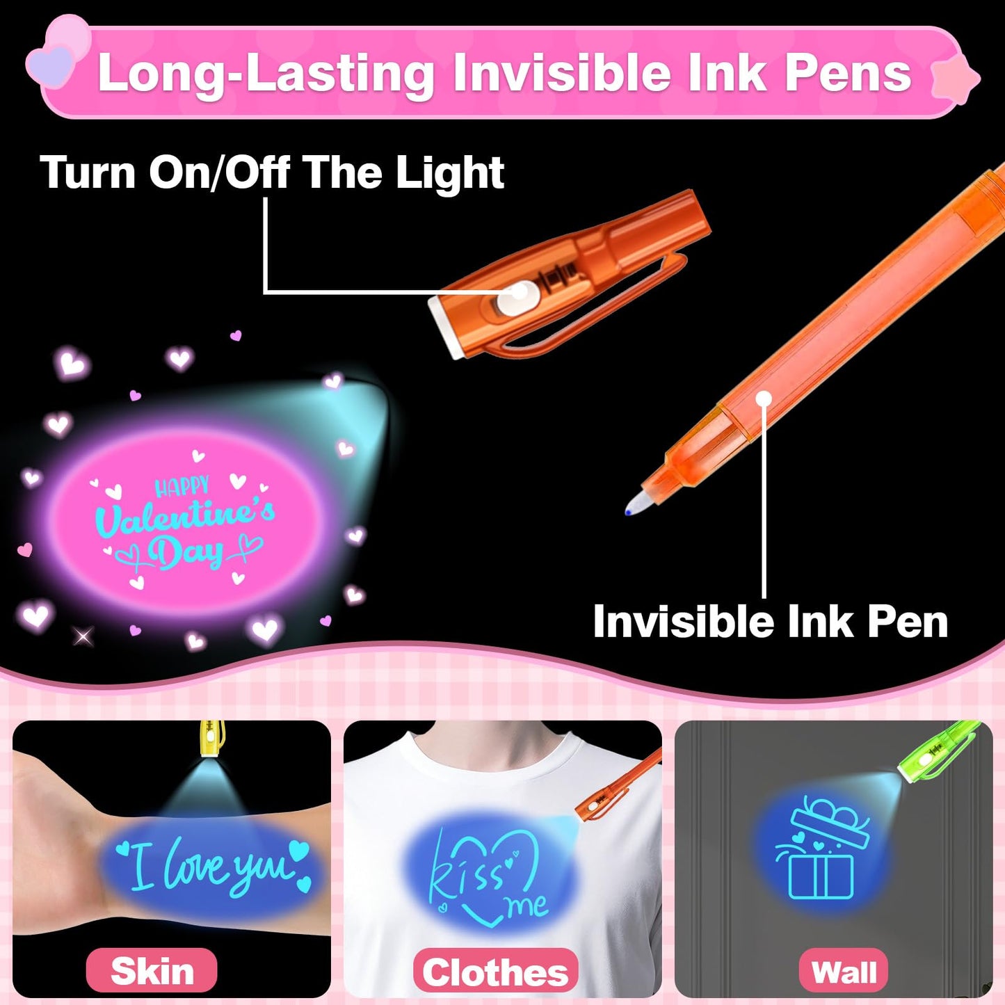 ZICZLI 24-Pack Invisible Ink Pens with UV Light + Animal Detective Cards – Valentines Day Kids Gifts