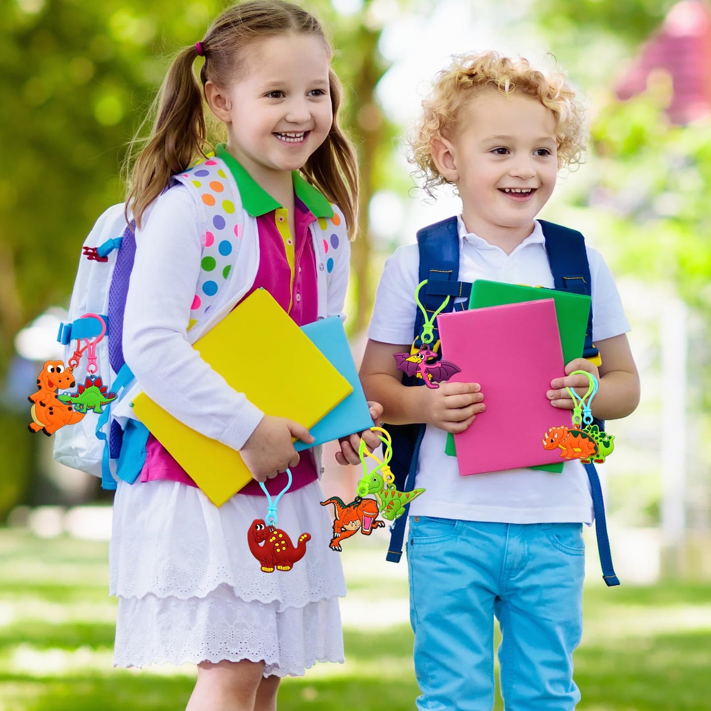 ZICZLI 28-Pack Valentines Day Gifts for Kids — Dinosaur Keychains with Cards