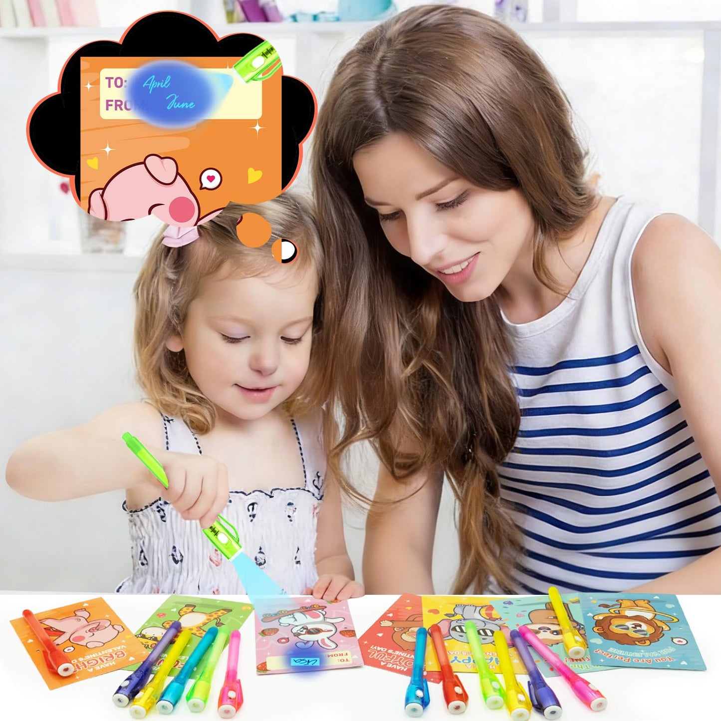 ZICZLI 24-Pack Invisible Ink Pens with UV Light + Animal Detective Cards – Valentines Day Kids Gifts