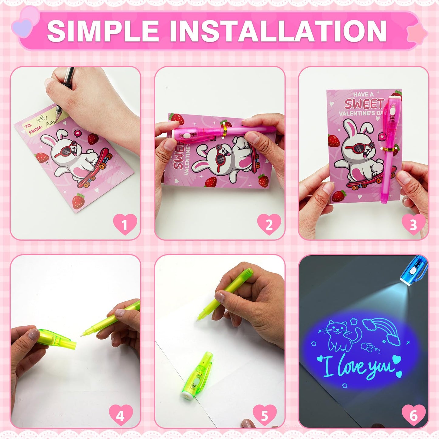 ZICZLI 24-Pack Invisible Ink Pens with UV Light + Animal Detective Cards – Valentines Day Kids Gifts