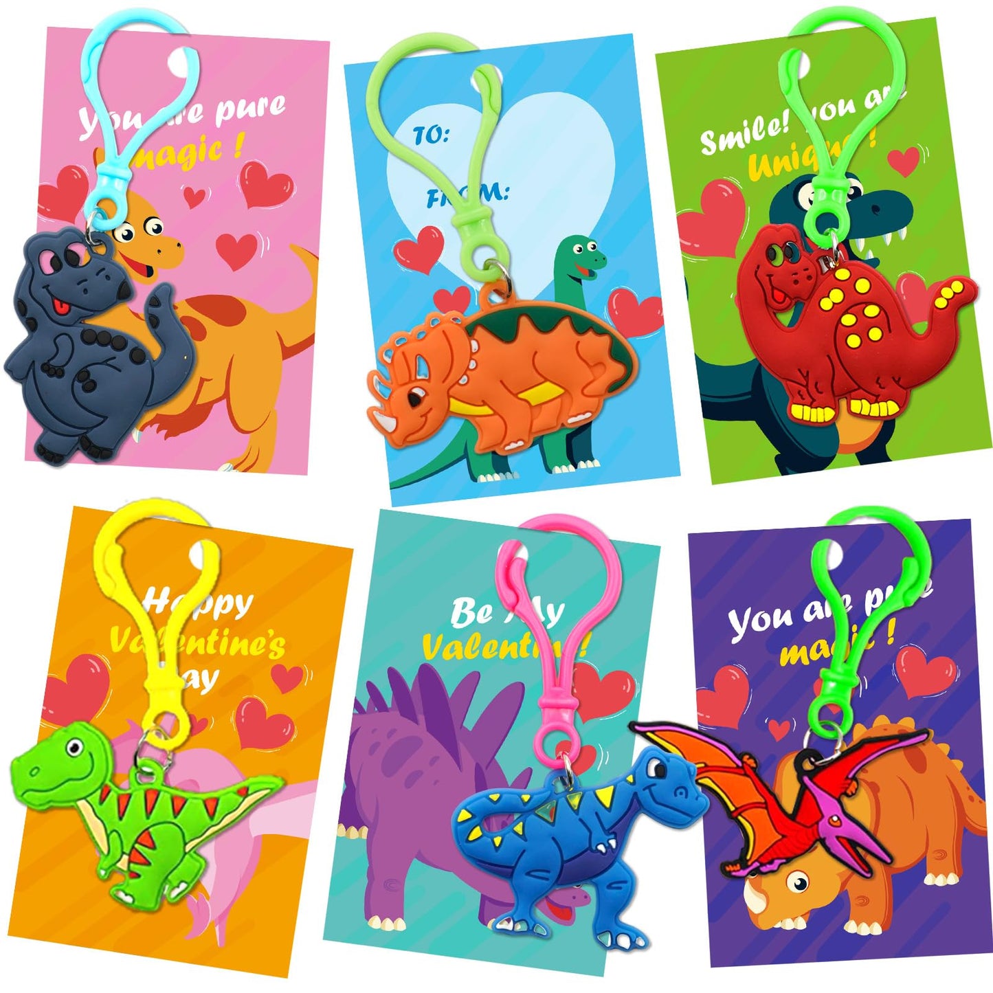 ZICZLI 28-Pack Valentines Dinosaur Keychains with Cards – Classroom Gifts & Party Favors