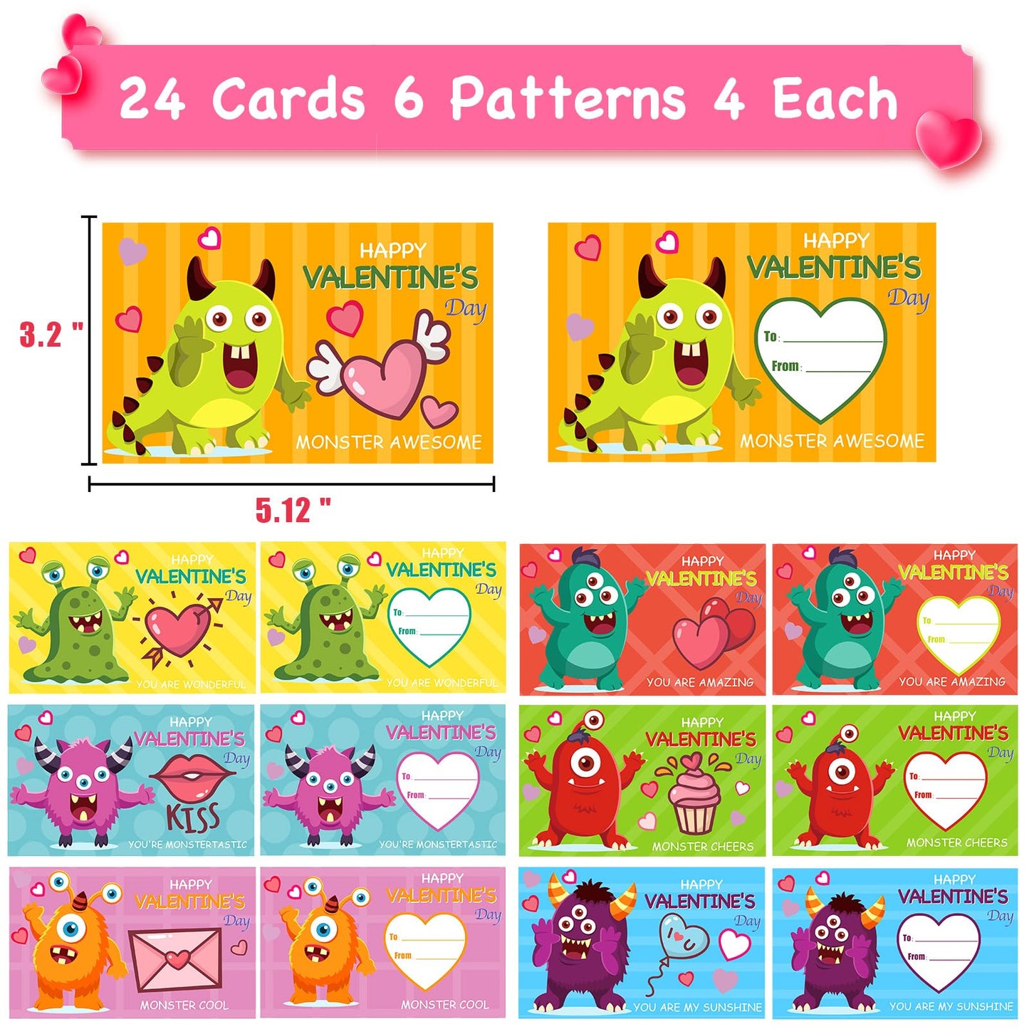 ZICZLI 24-Pack Valentines Gifts for Kids – LED Puffer Balls & Monster Cards
