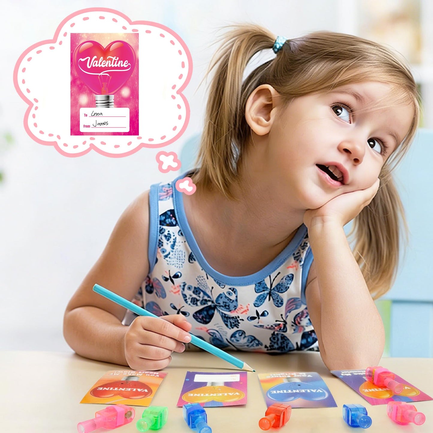 ZICZLI Neon Valentine 28-Pack: LED Finger Lights & Cards for Kids