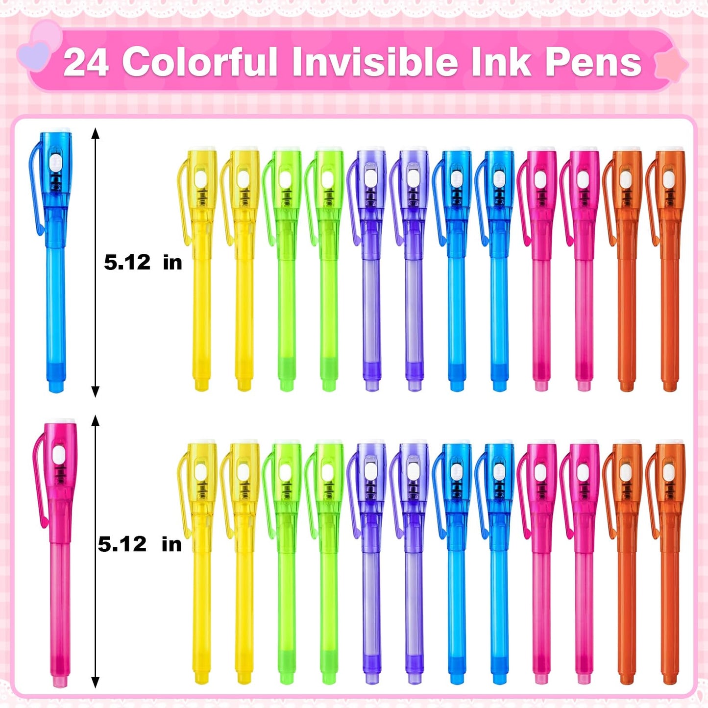 ZICZLI 24-Pack Invisible Ink Pens with UV Light + Animal Detective Cards – Valentines Day Kids Gifts