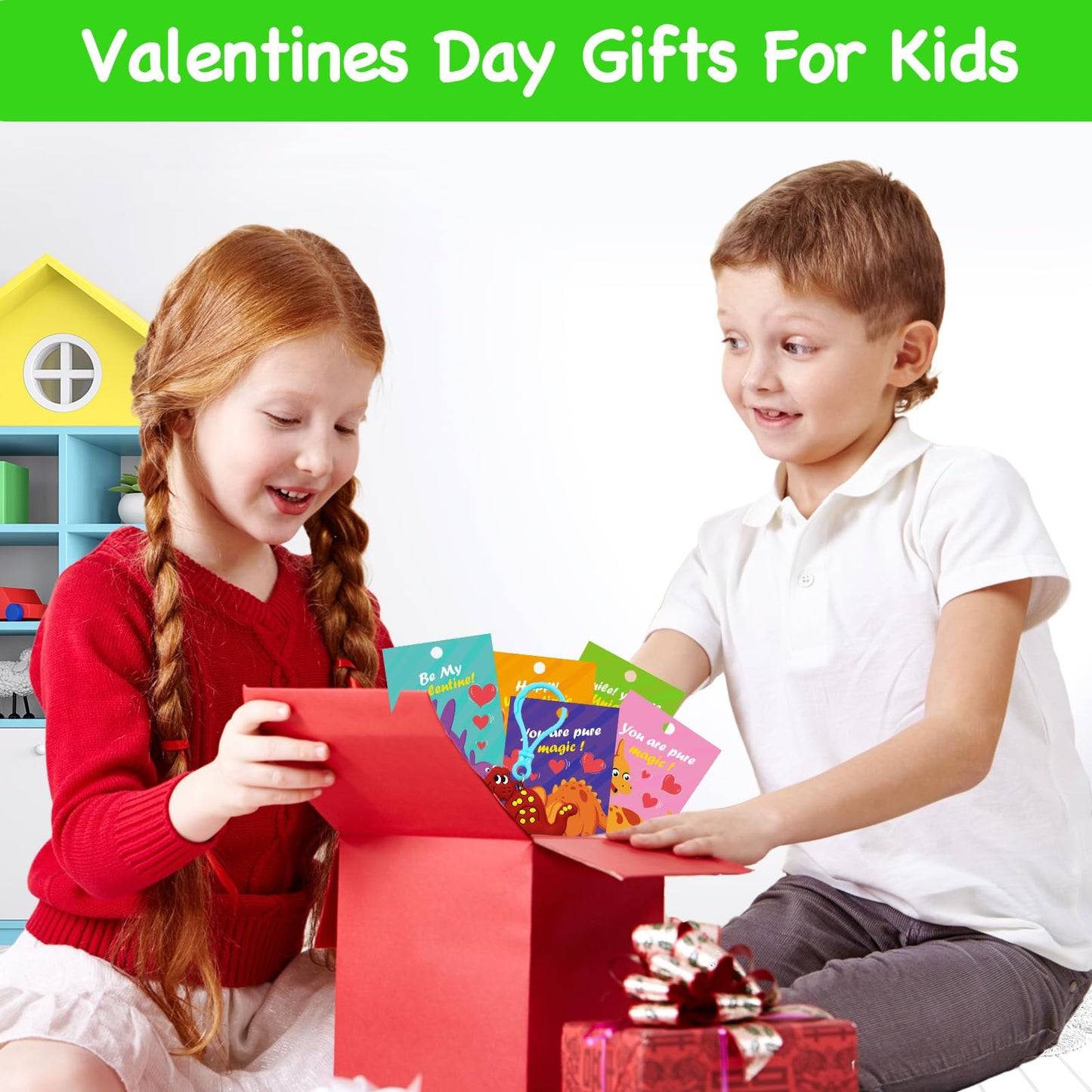 ZICZLI 28-Pack Valentines Dinosaur Keychains with Cards – Classroom Gifts & Party Favors