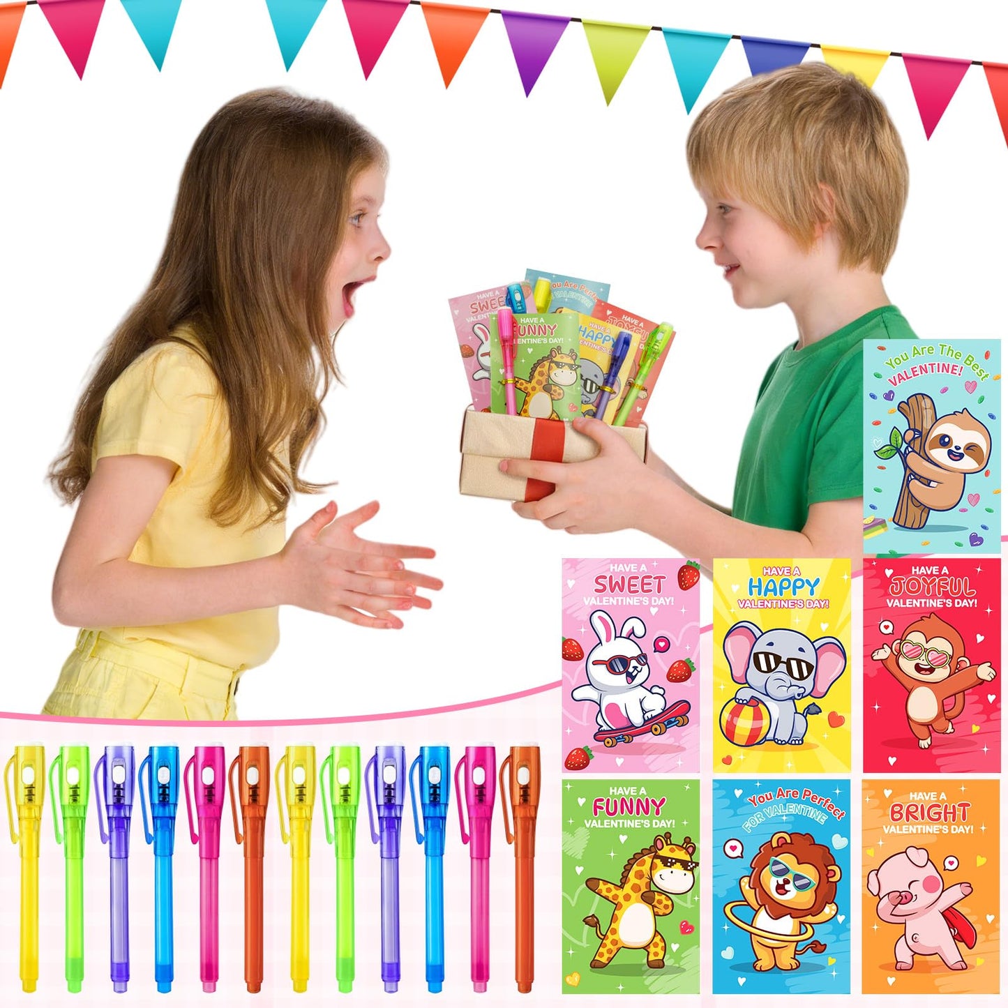 ZICZLI 24-Pack Invisible Ink Pens with UV Light + Animal Detective Cards – Valentines Day Kids Gifts