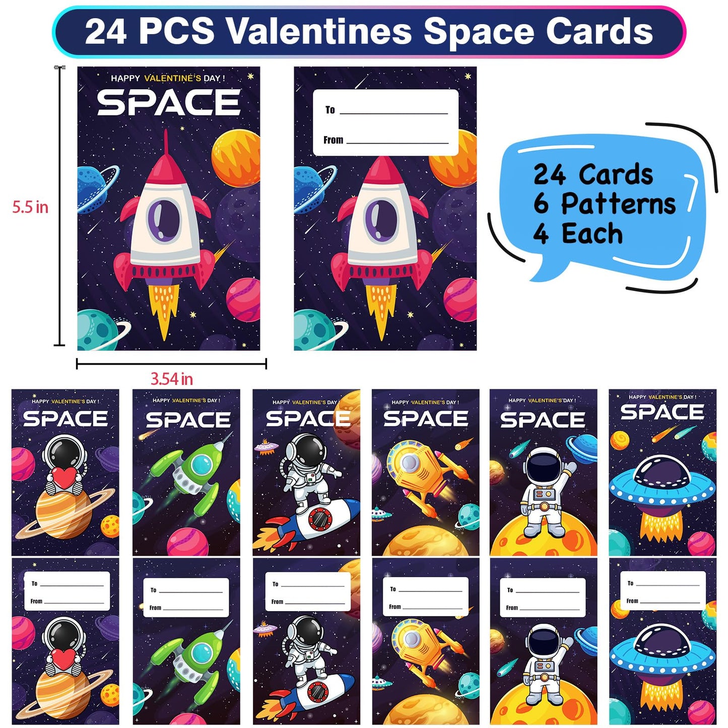 ZICZLI 24-Pack Invisible Ink Pen with UV Light & Space Astronaut Valentines Cards for Kids