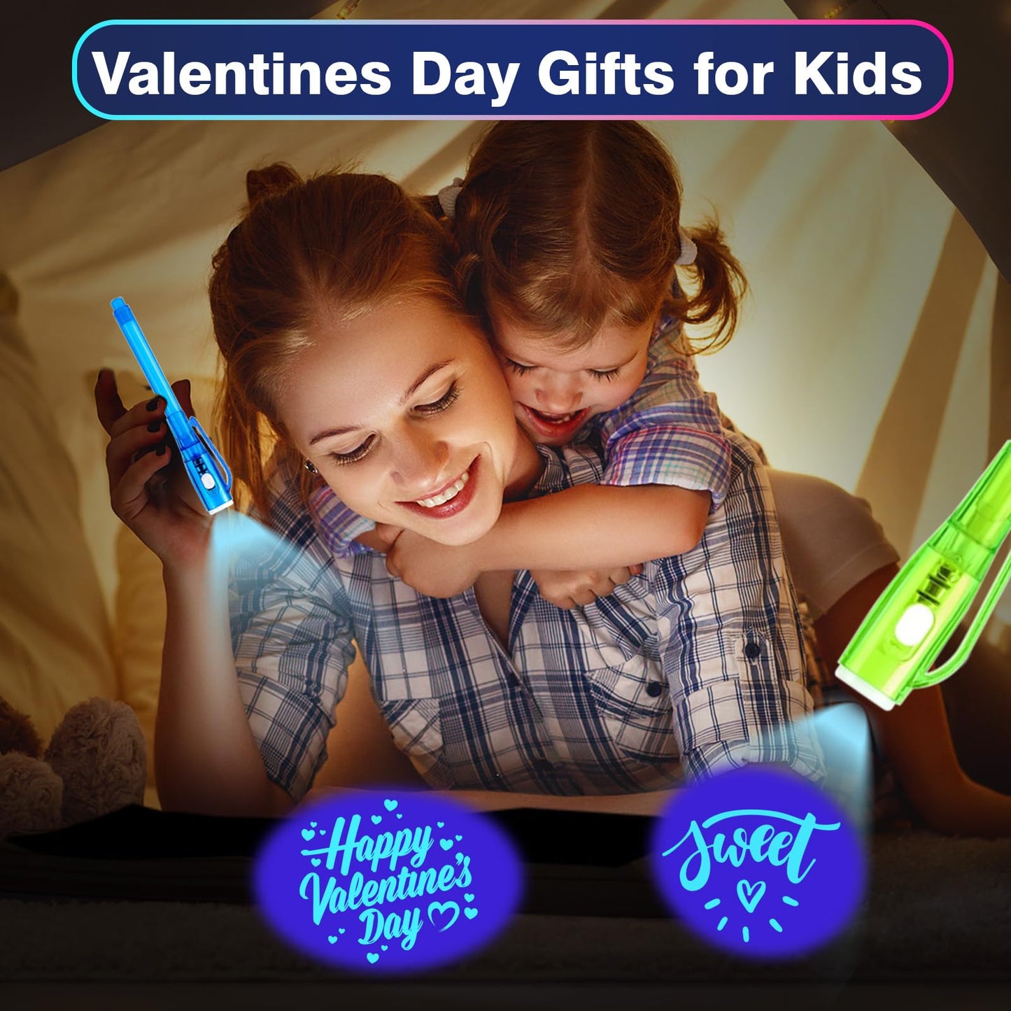 ZICZLI 24-Pack Invisible Ink Pen with UV Light & Space Astronaut Valentines Cards for Kids