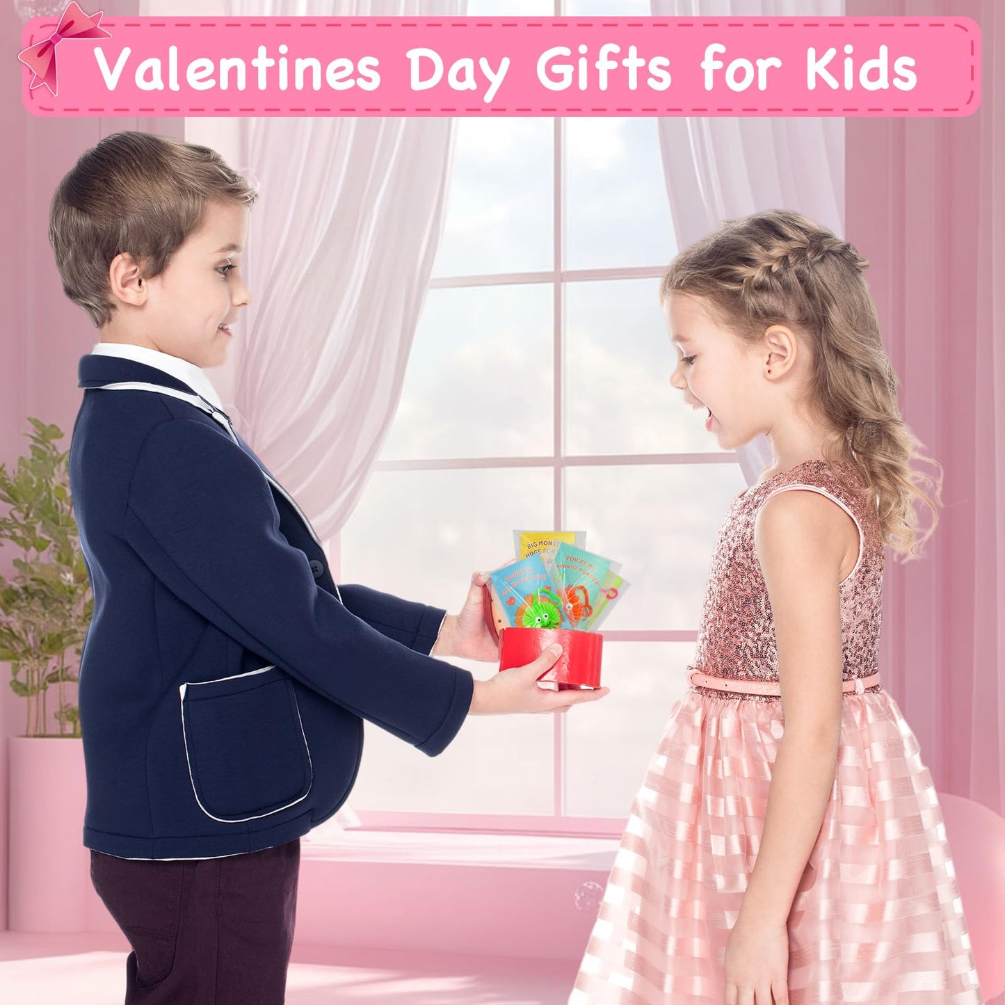 ZICZLI 24 Pack Valentines Day Gifts for Kids - LED Light Up Balls with Monster Cards