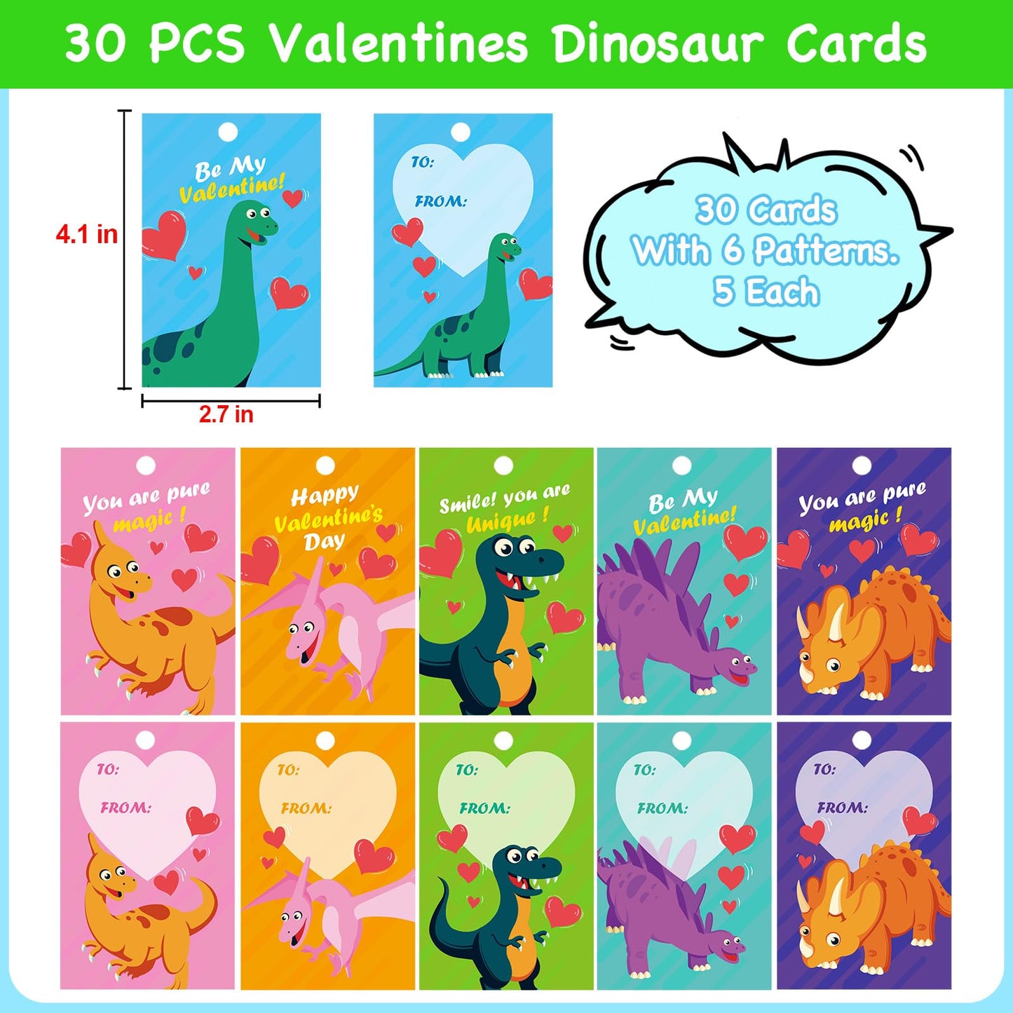 ZICZLI 28-Pack Valentines Dinosaur Keychains with Cards – Classroom Gifts & Party Favors