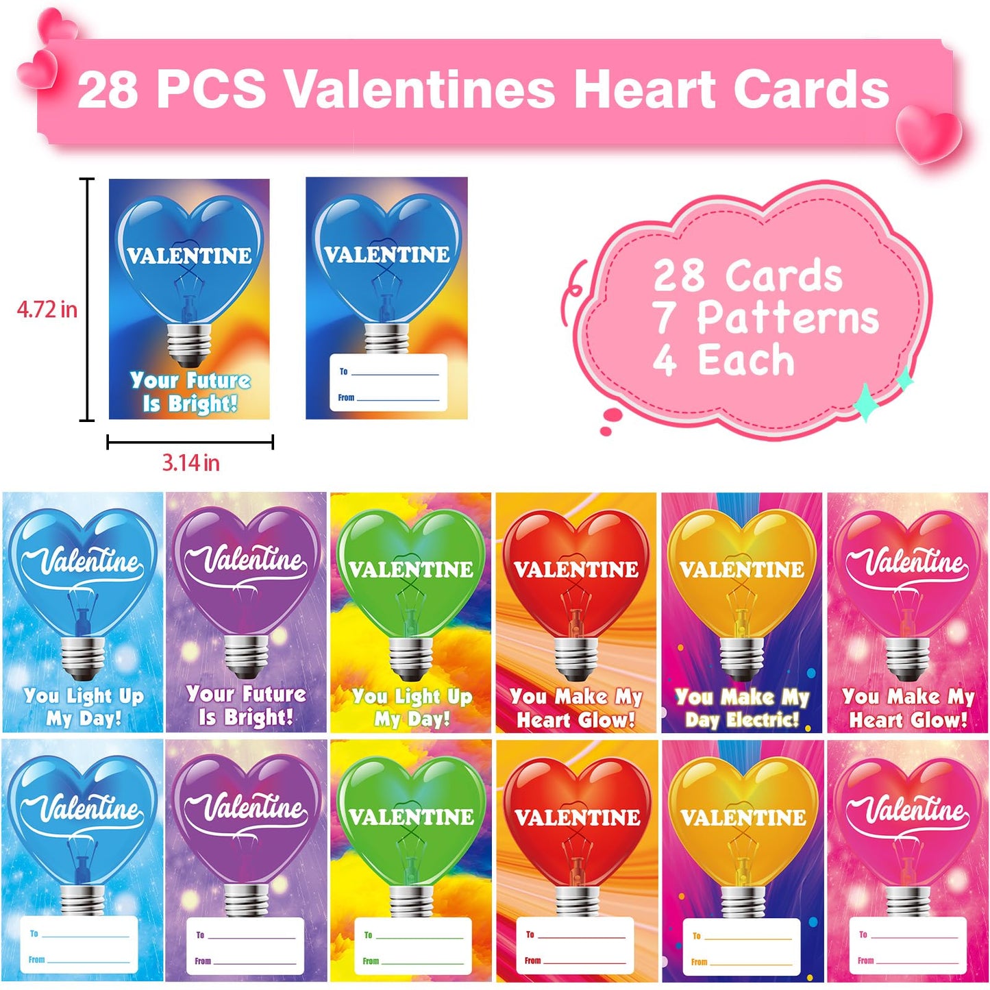 ZICZLI 28-Pack Valentines Cards for Kids with LED Finger Lights – Glow in the Dark Classroom Gift Set