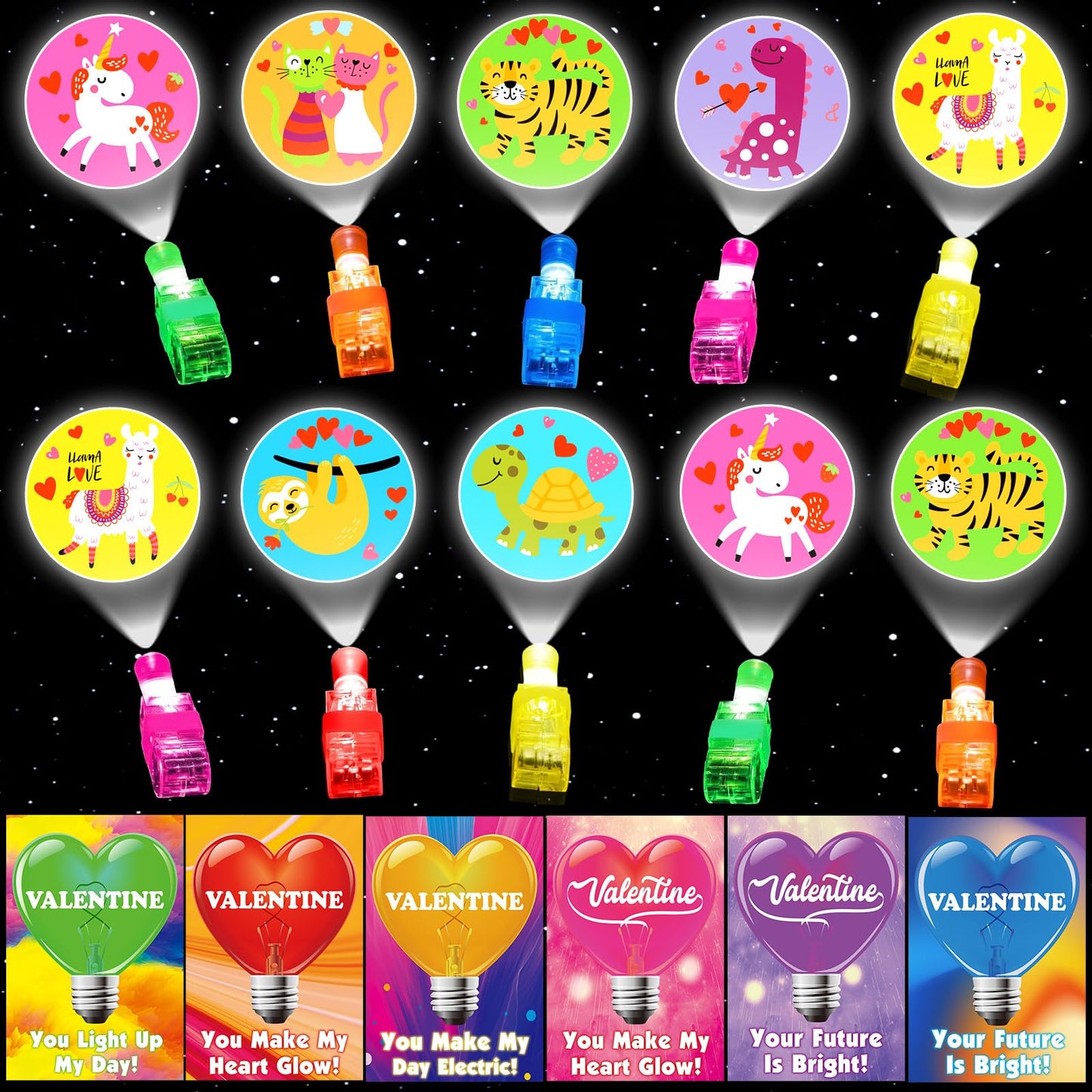 ZICZLI 28-Pack Valentines Cards for Kids with LED Finger Lights – Glow in the Dark Classroom Gift Set