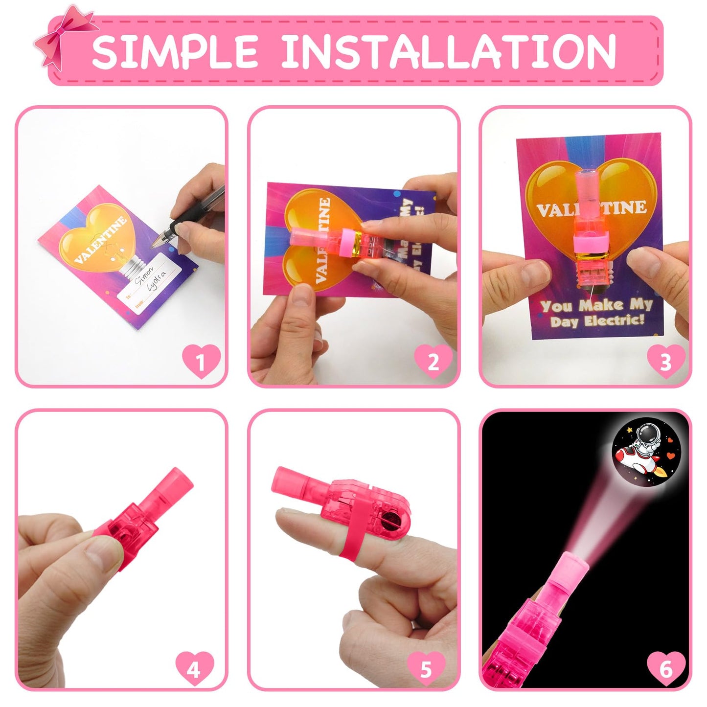 ZICZLI 28-Pack Valentines Cards for Kids with LED Finger Lights – Glow in the Dark Classroom Gift Set