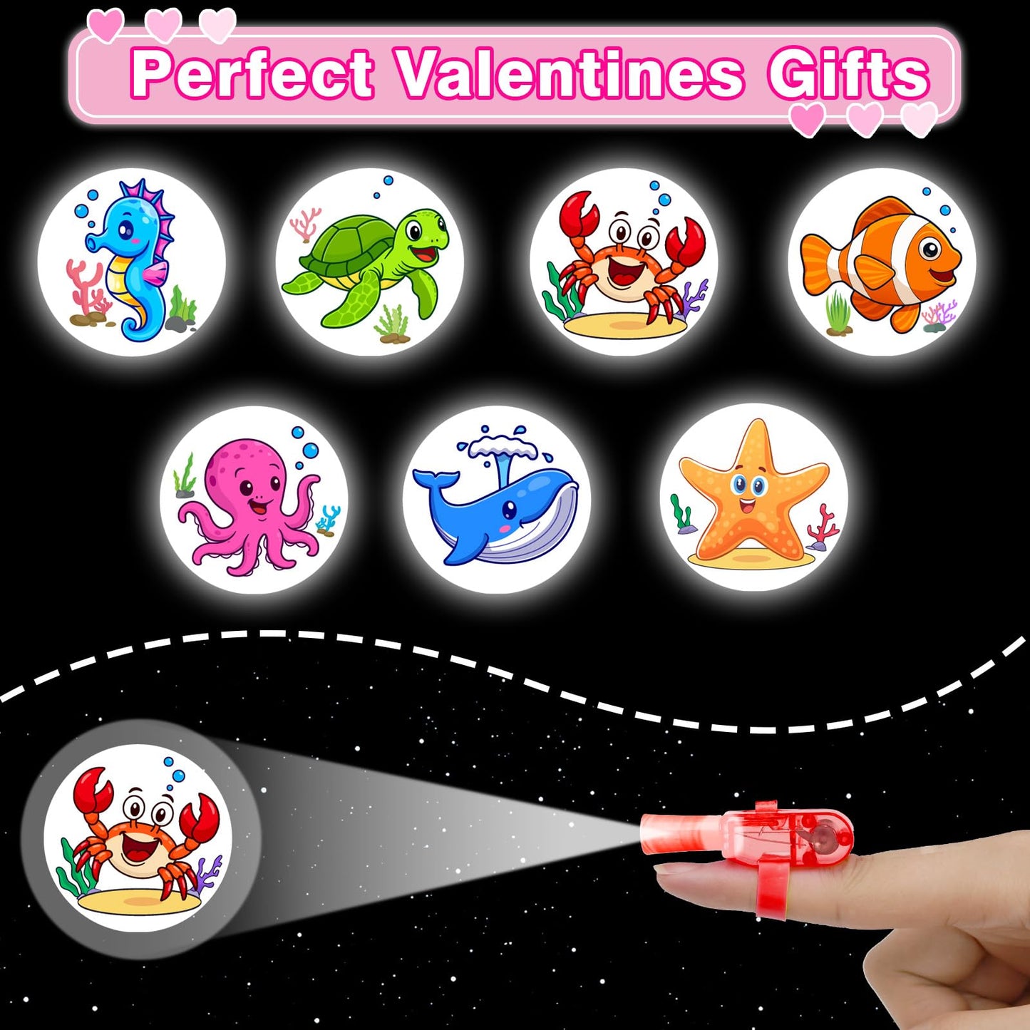 ZICZLI 28-Pack Sea Animals Valentines Cards with LED Finger Lights – Glow-in-the-Dark Classroom Gifts